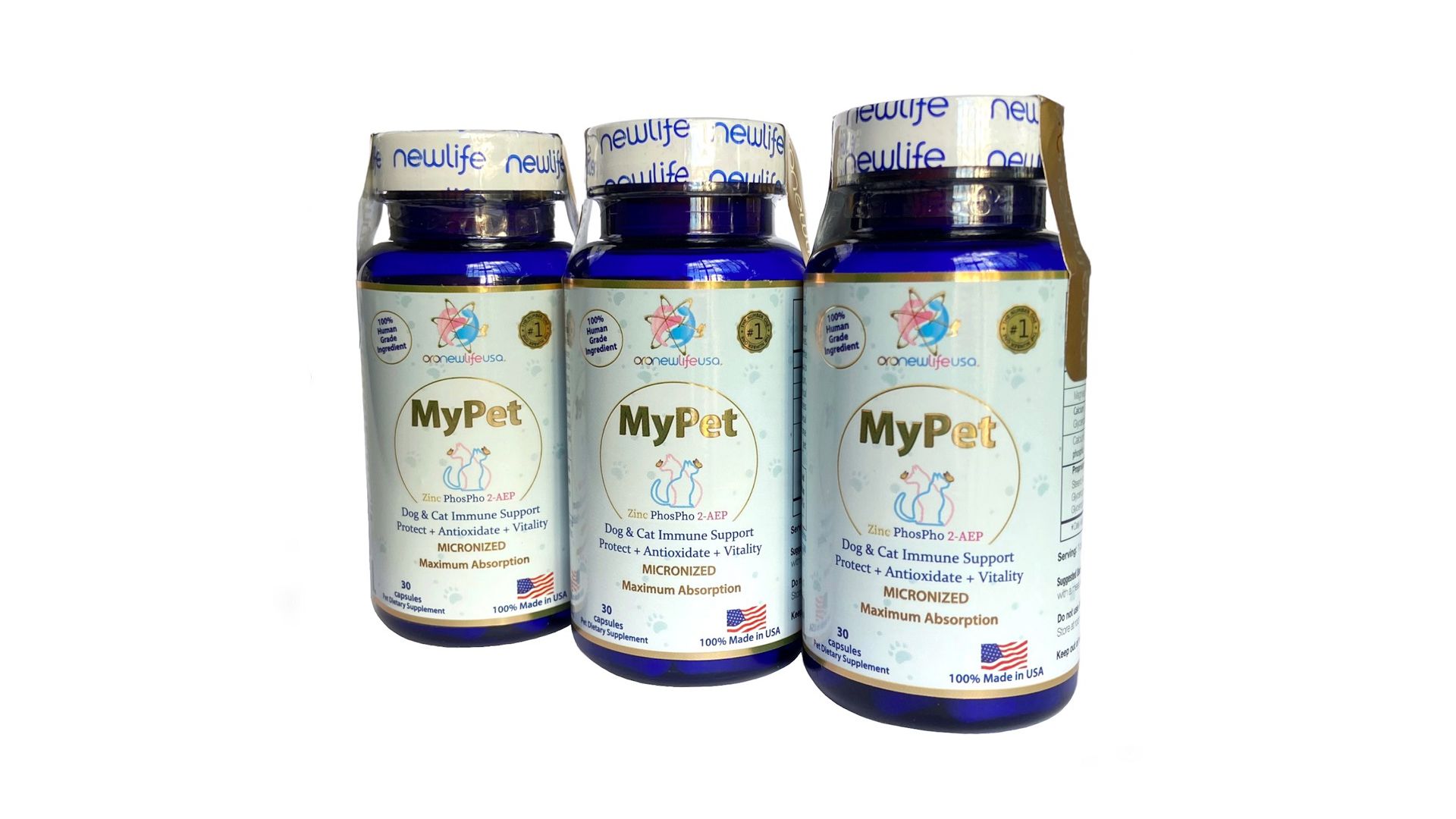3 frascos My Pet - Zinc Phospho 2-AEP Suplemento alimentar de minerais e vitaminas - 90 Cápsulas