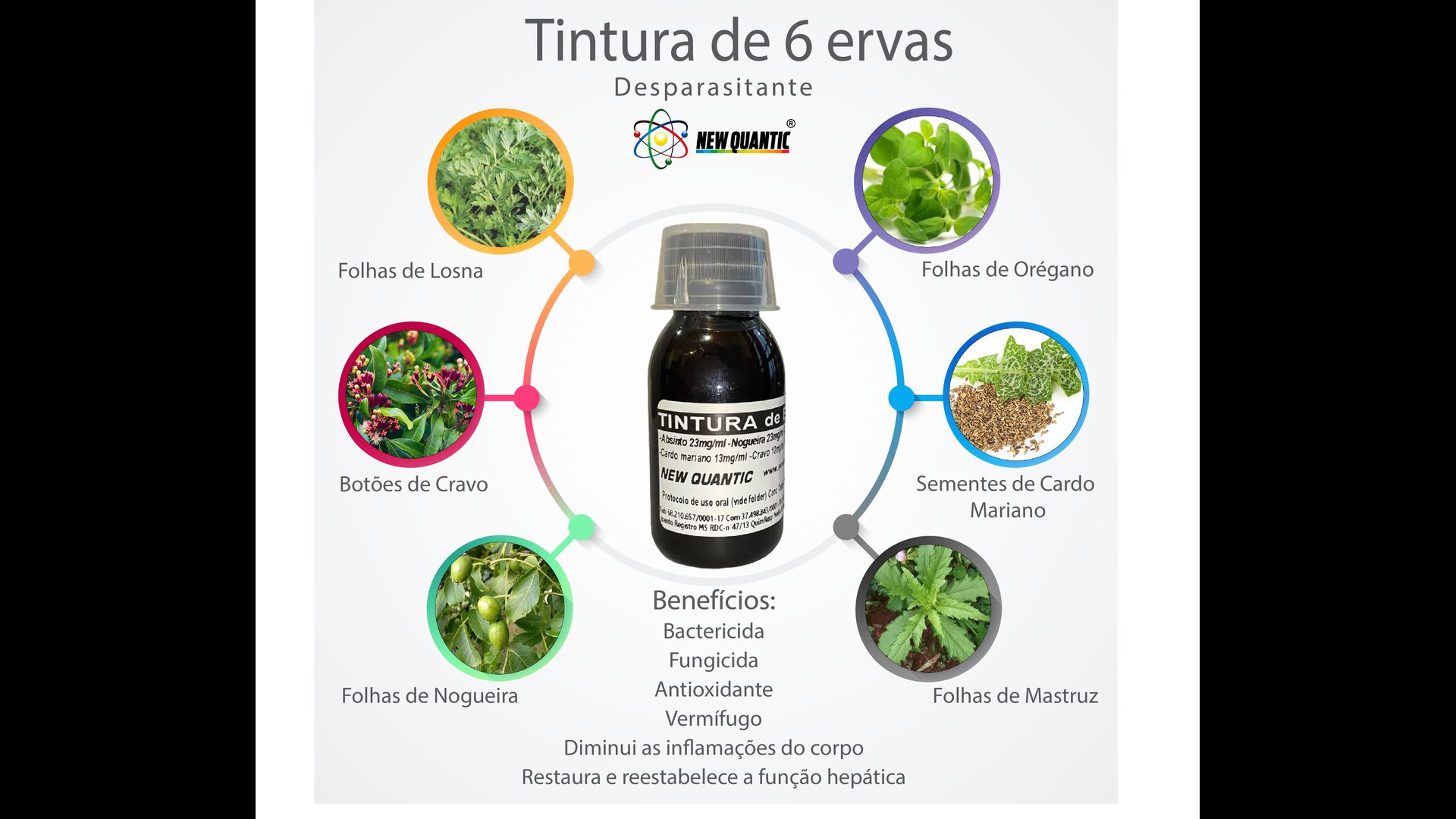 Tintura desparasitante de 6 Ervas New Quantic – Curativo hepático/ Hipotensor/ Antioxidante/ Diurético