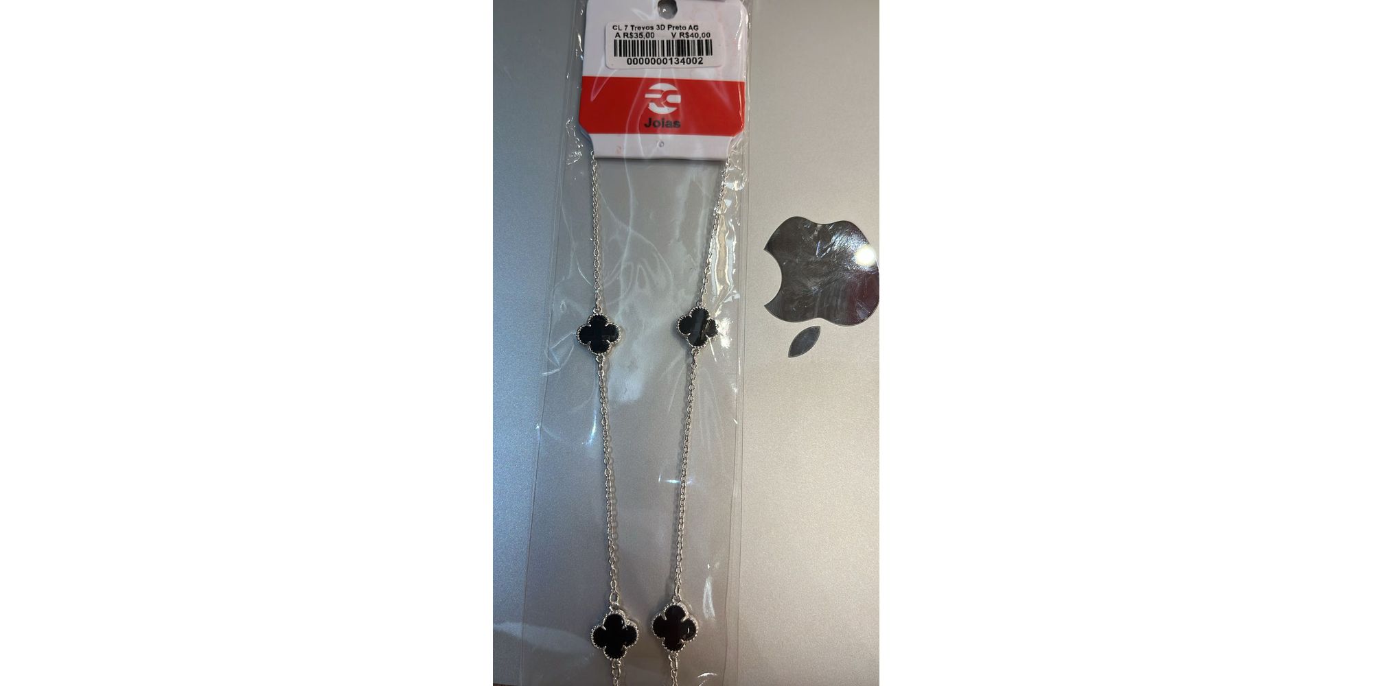 Corrente Sete Trevos 3D Preto Banhado A Prata 925