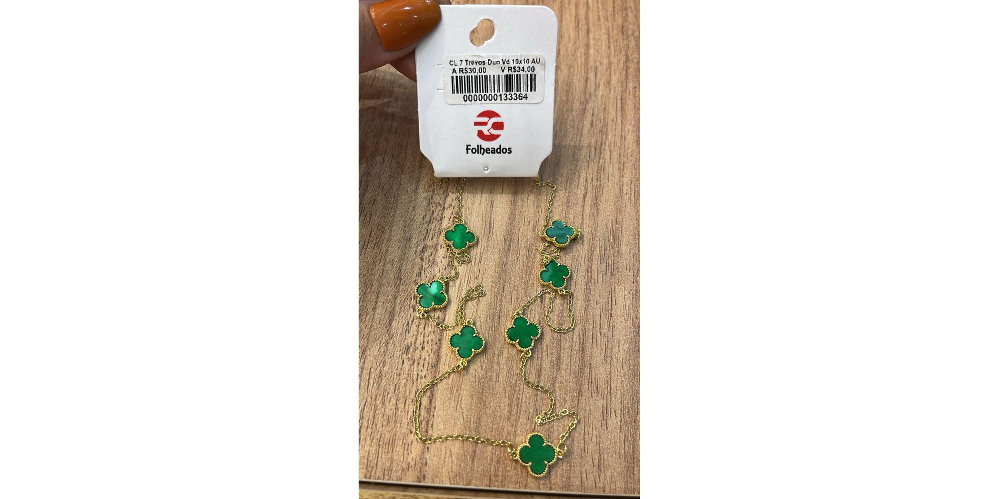 Corrente Sete Trevos Do Verde Banhado A Ouro 18k