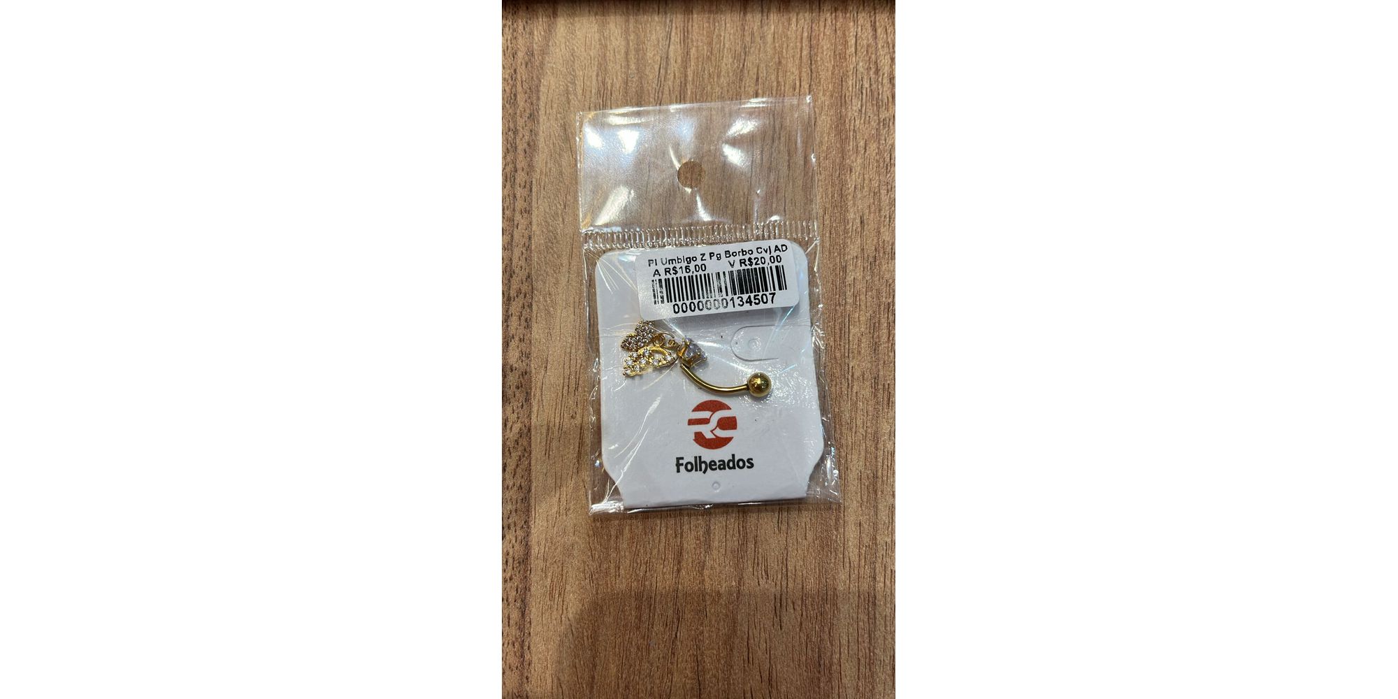 Piercing Umbigo Zircônia Pingente Borboleta Cravejado Aço Dourado