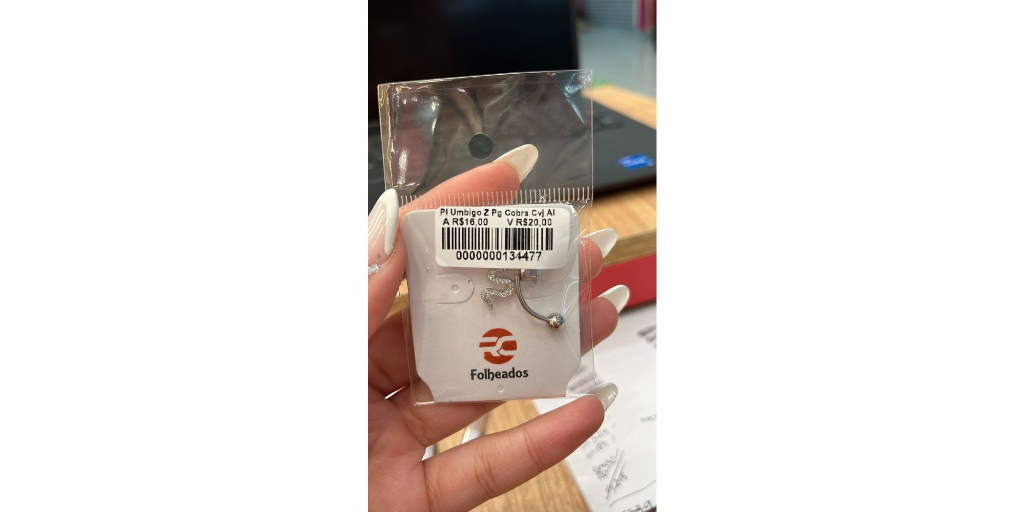 Piercing Umbigo Zircônia Pingente Cobra Cravejado Aço Inoxidável