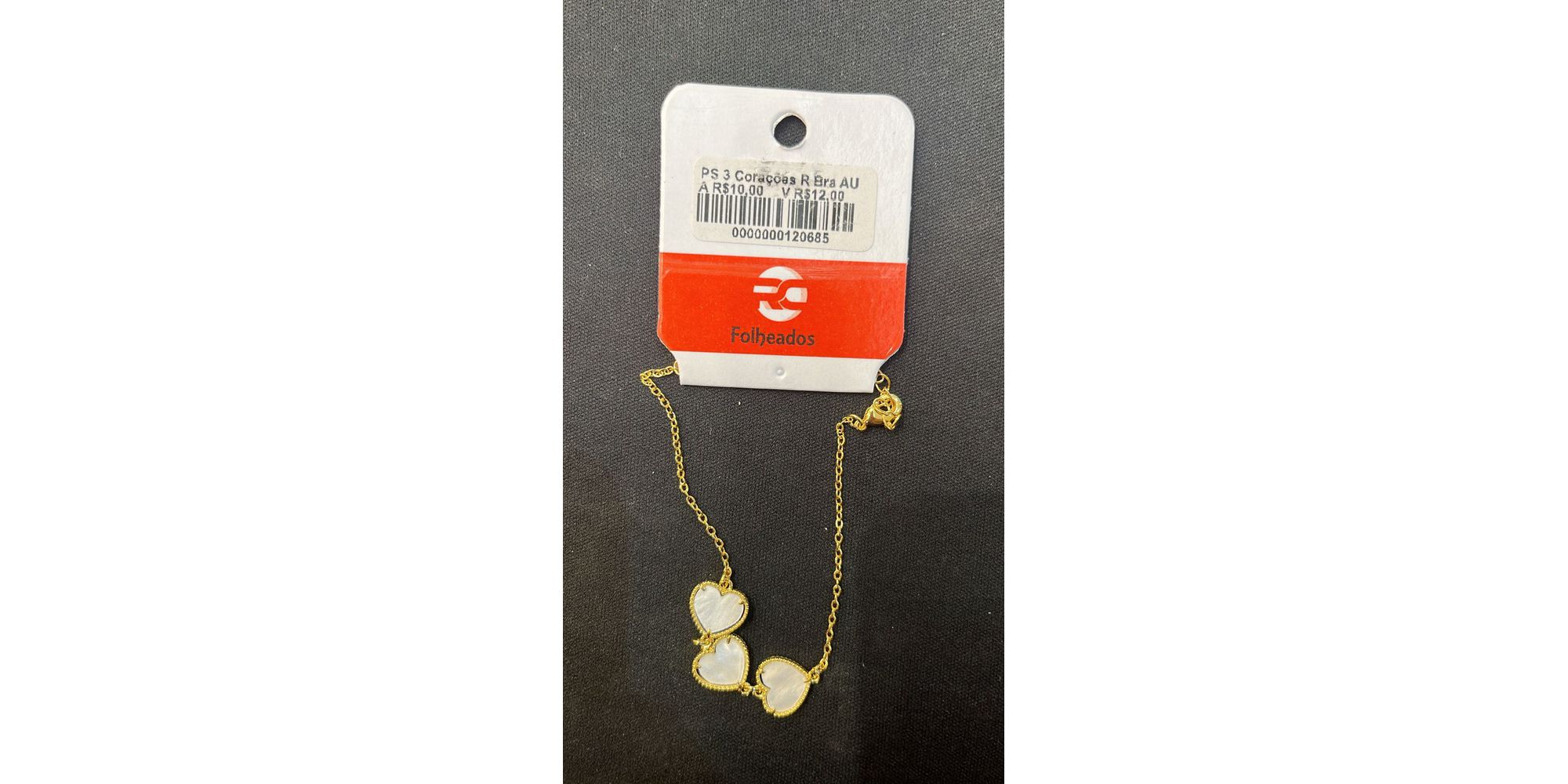 Pulseira Três Corações Resina Branca Banhado A Our... - RC JOIAS BY RUDI
