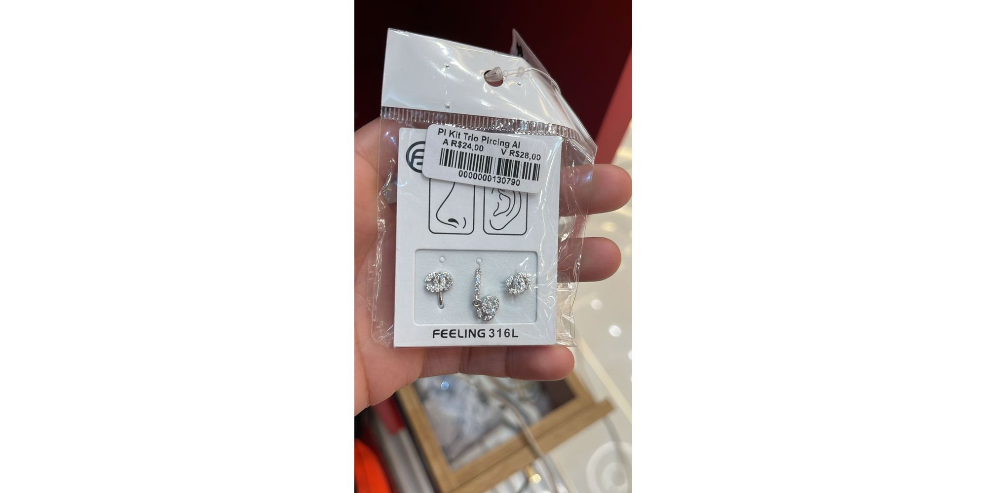 Piercing Kit Triplo Chanel Aço Inoxidável