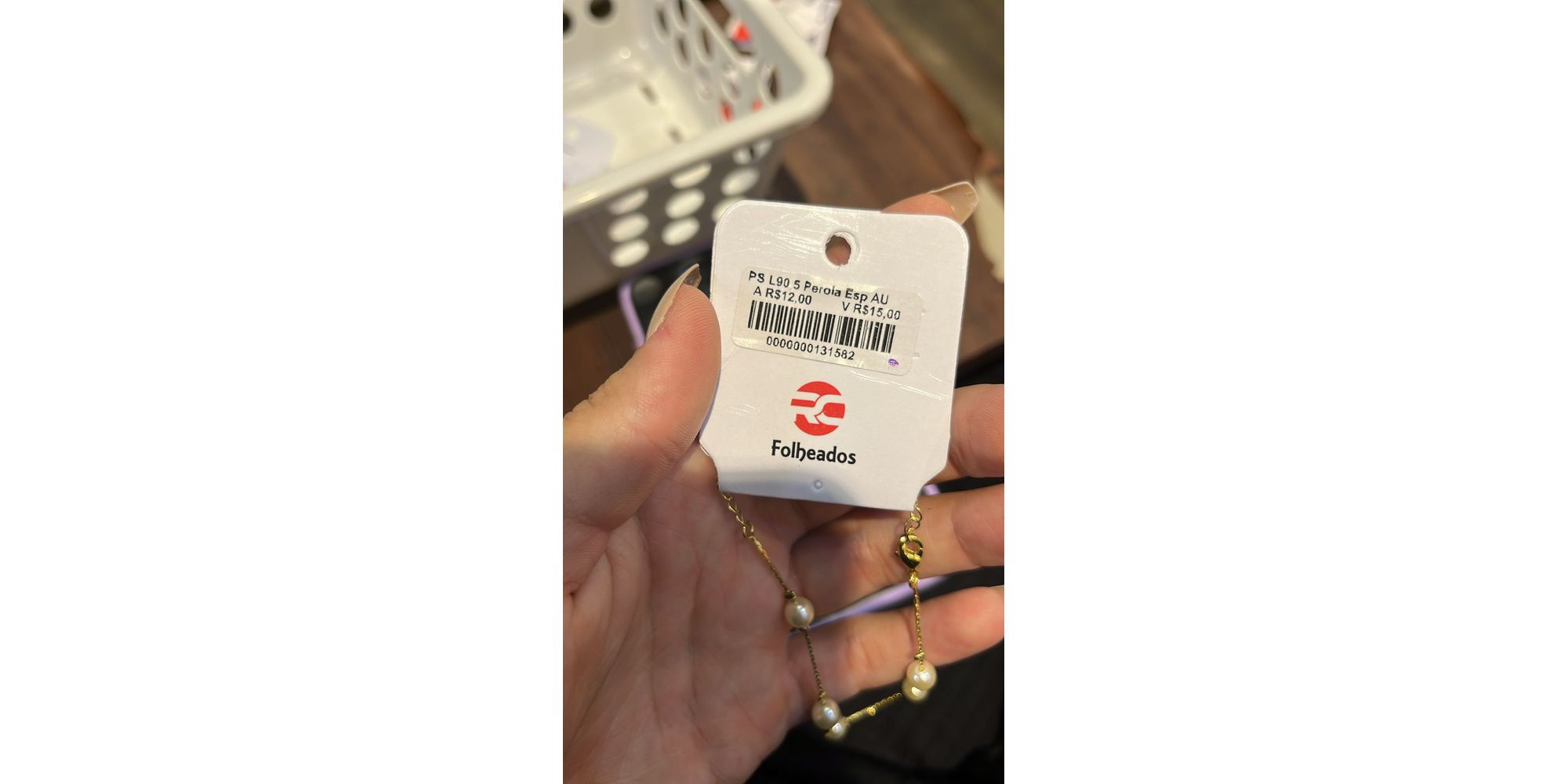 Pulseira Malha L90 Pérola Espaçada Banhado A Ouro 18K