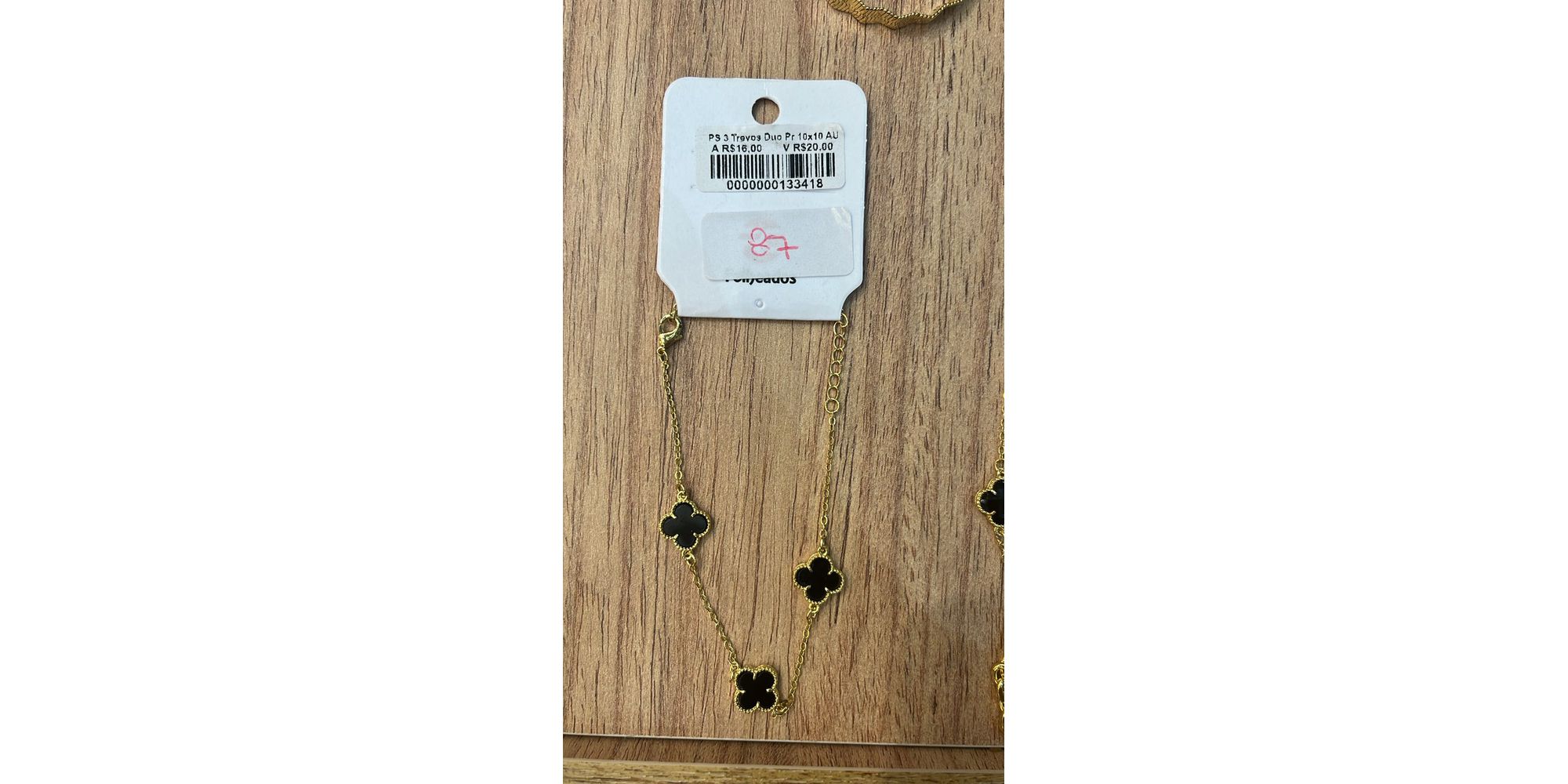 Pulseira Três Trevo Duo Preto Banhado A Ouro 18K