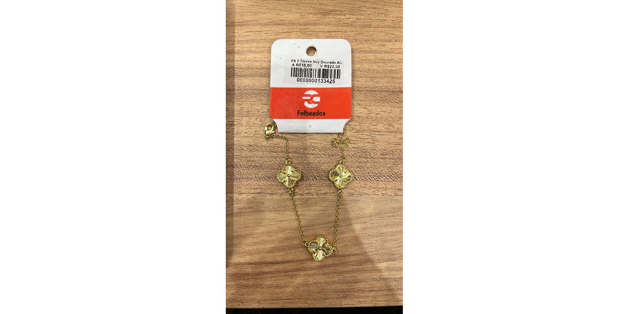 Pulseira Três Trevo Ney Dourado Banhado A Ouro 18K