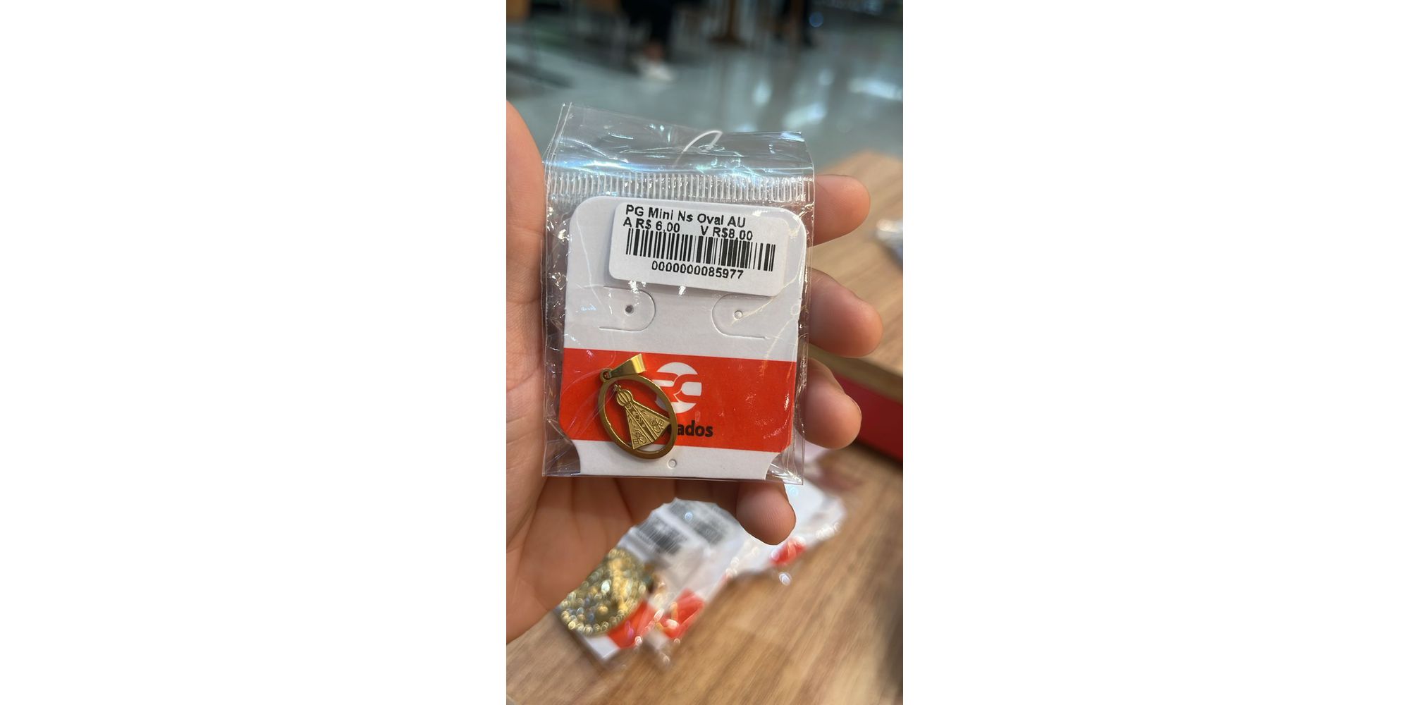Pingente Mini Nossa Senhora Oval Aço Dourado