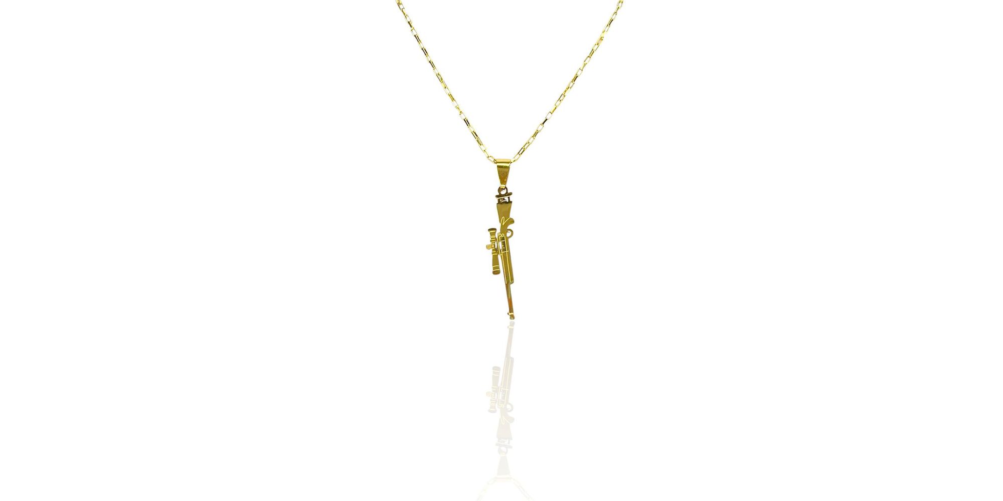 Pingente Fuzil Aço Dourado 