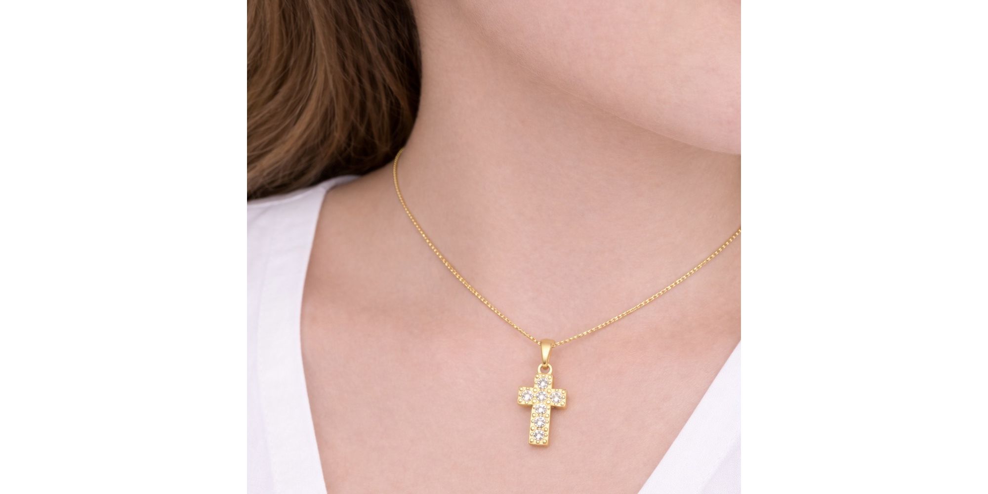 Conjunto Mini Cruz Strass Banhado A Ouro 18K