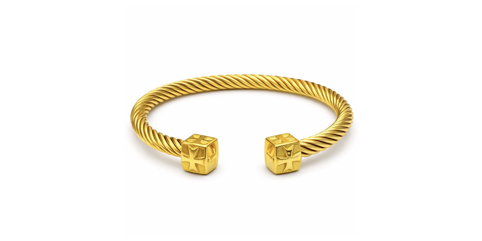 Pulseira Bracelete Duas Ponta Quadrada Aço Dourado.