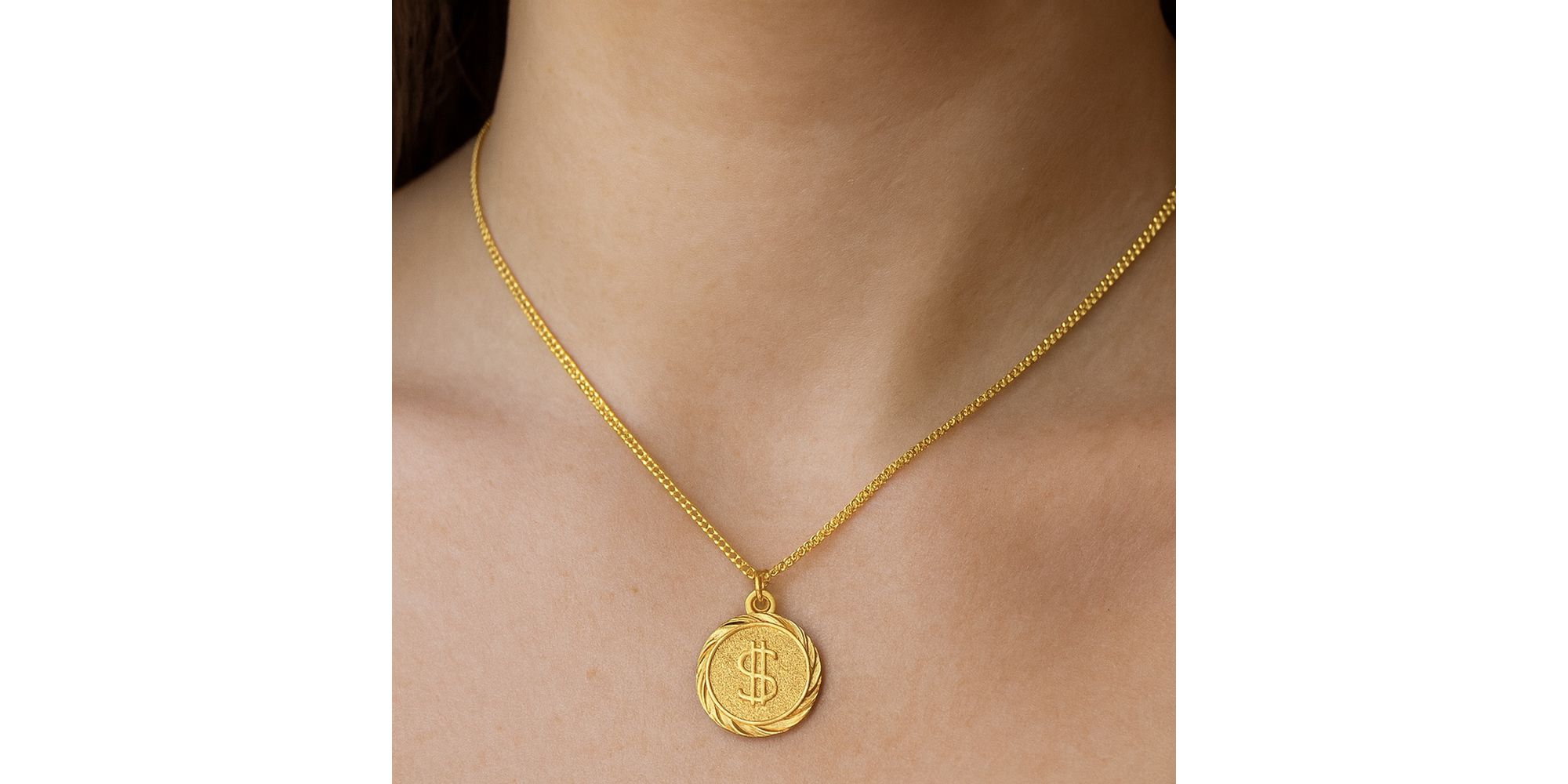 Colar Cifrão Placa Banhado A Ouro 18K