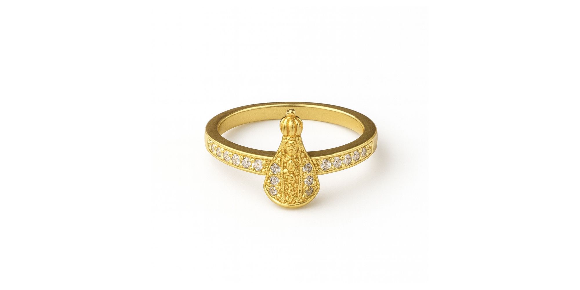 Anel Nossa Senhora Cristal Cravejado Banhado a Ouro 18K