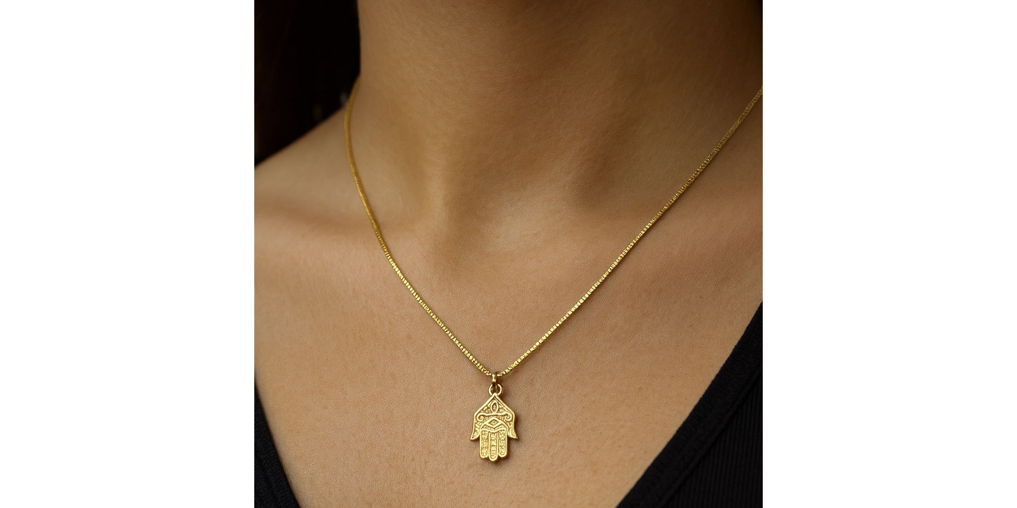 Colar Mão Hamsá Pendurado Banhado A Ouro 18K