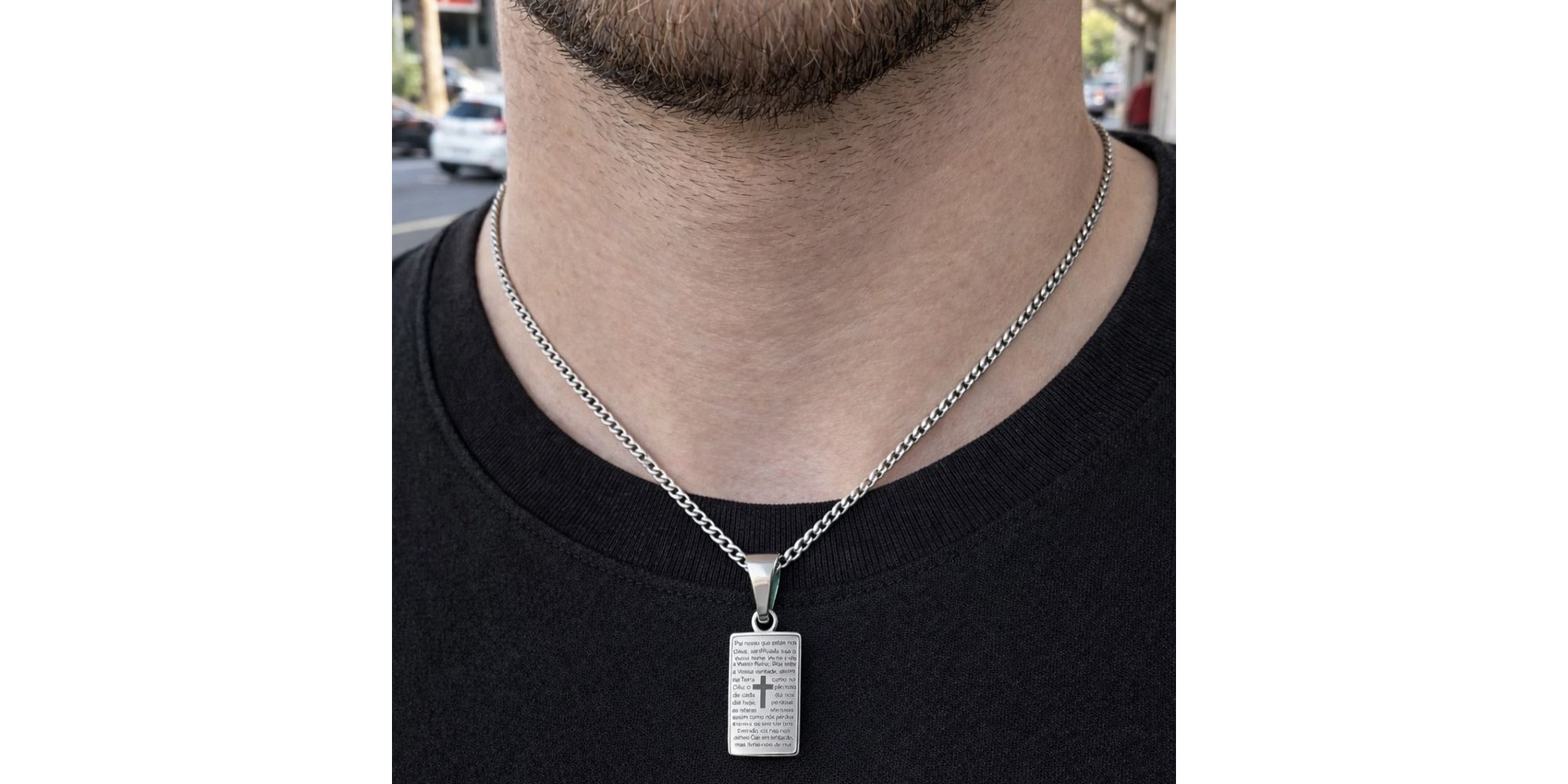 Pingente Placa Pai Nosso Aço Inoxidávell