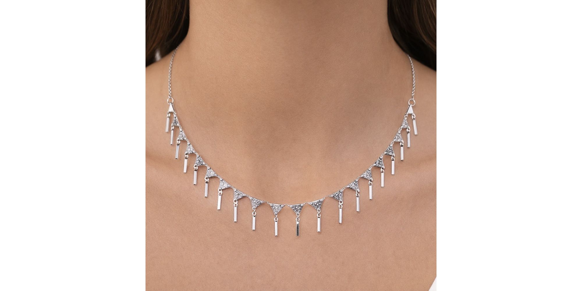 Colar Triângulo Palito 43c Banhado A Prata 925