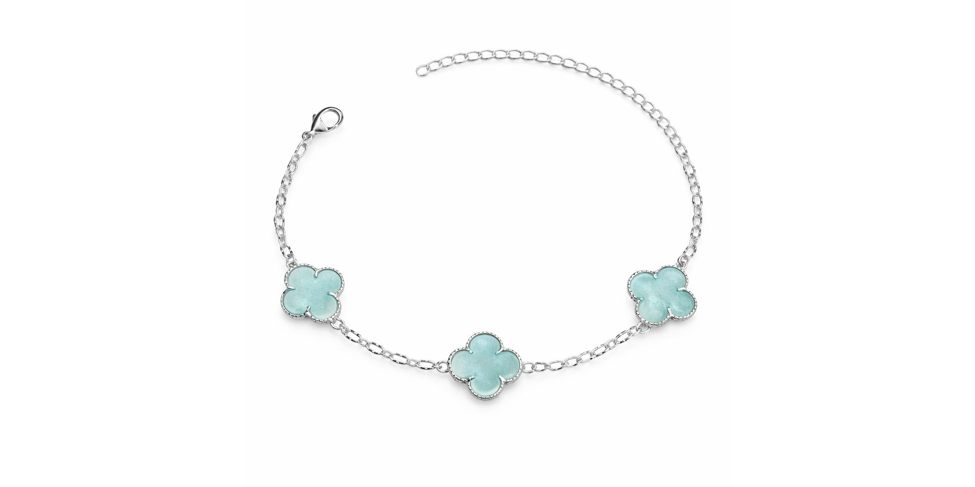 Pulseira Três Trevo Azul Água 15m Banhado A Prata 925.