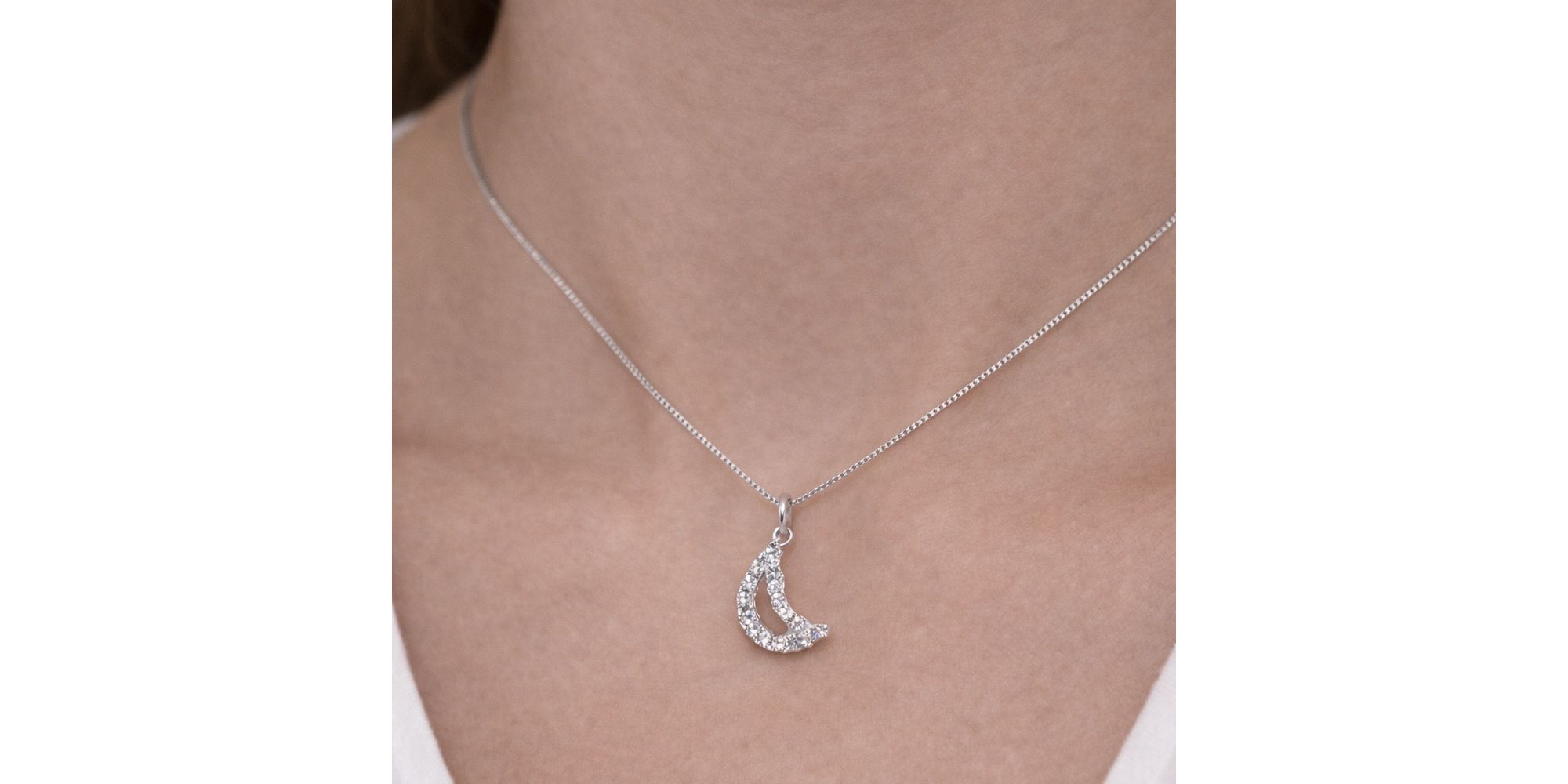 Conjunto Meia Lua Veneziana Stras 46/0.8 Banhado a Prata 925