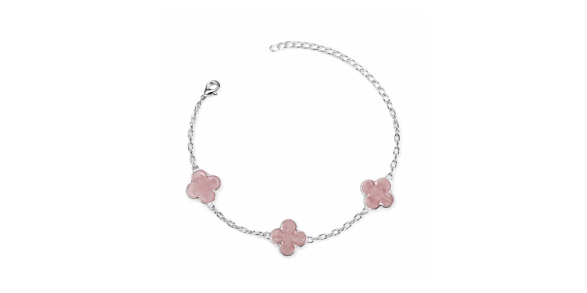 Pulseira Três Trevo Rosa 15m Banhado A Prata 925.