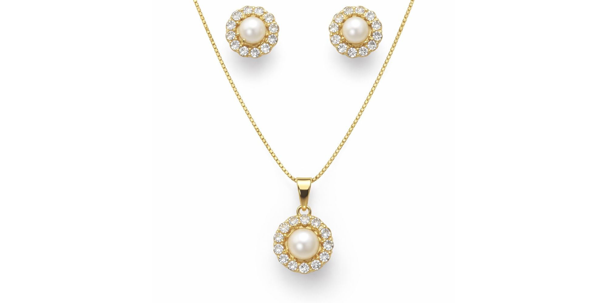 Conjunto Pérola Vovó Strass Banhado A Ouro 18K