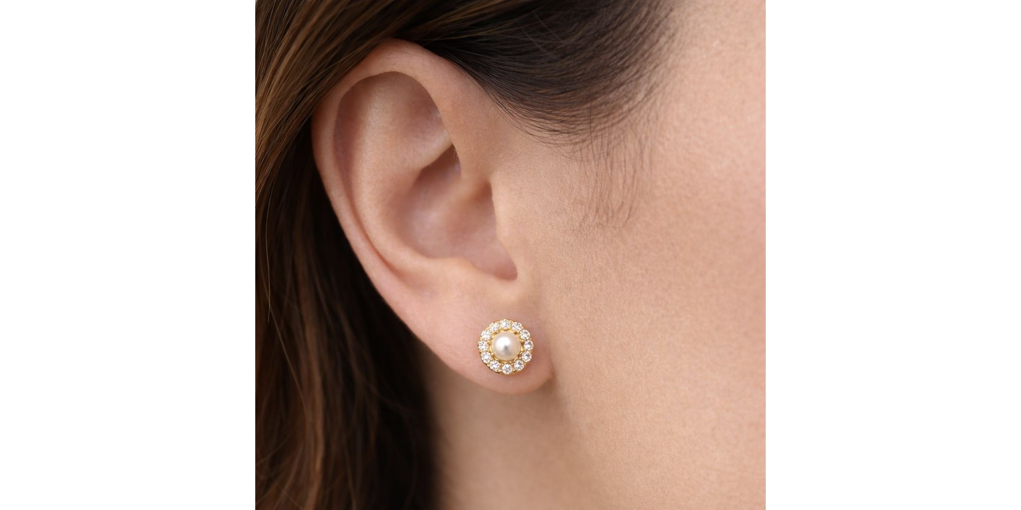 Conjunto Pérola Vovó Strass Banhado A Ouro 18K