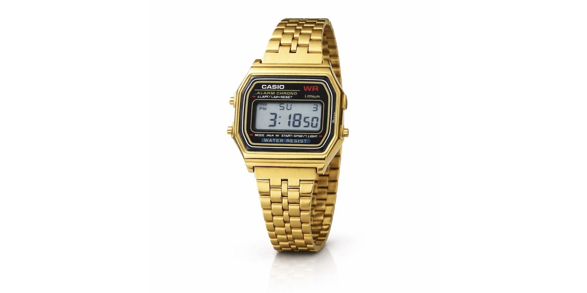 Relógio Casio Mini Digital Quadrado Preto Aço Dourado