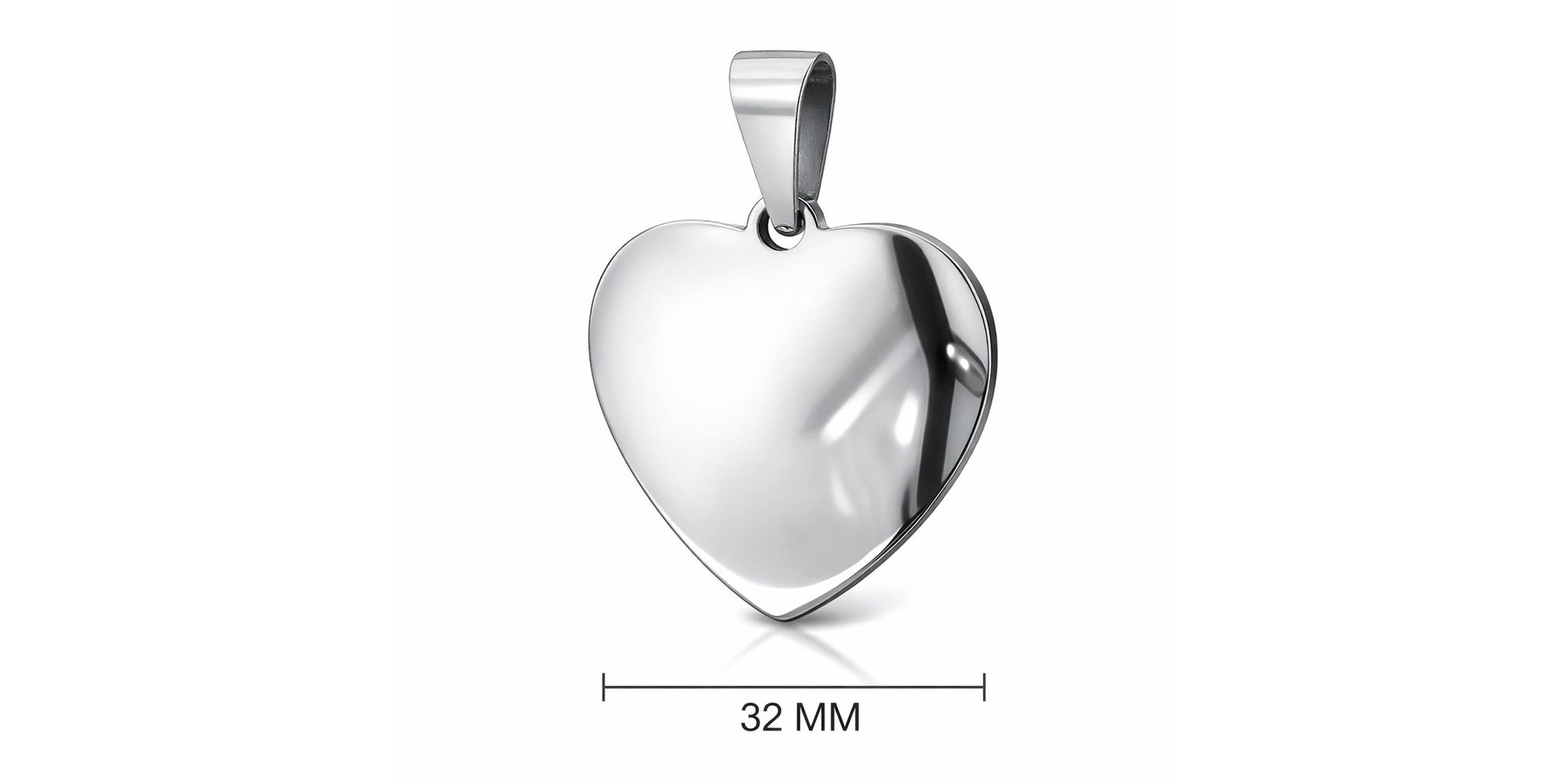 Pingente Placa Coração Liso 32 Milímetros Aço Inoxidável