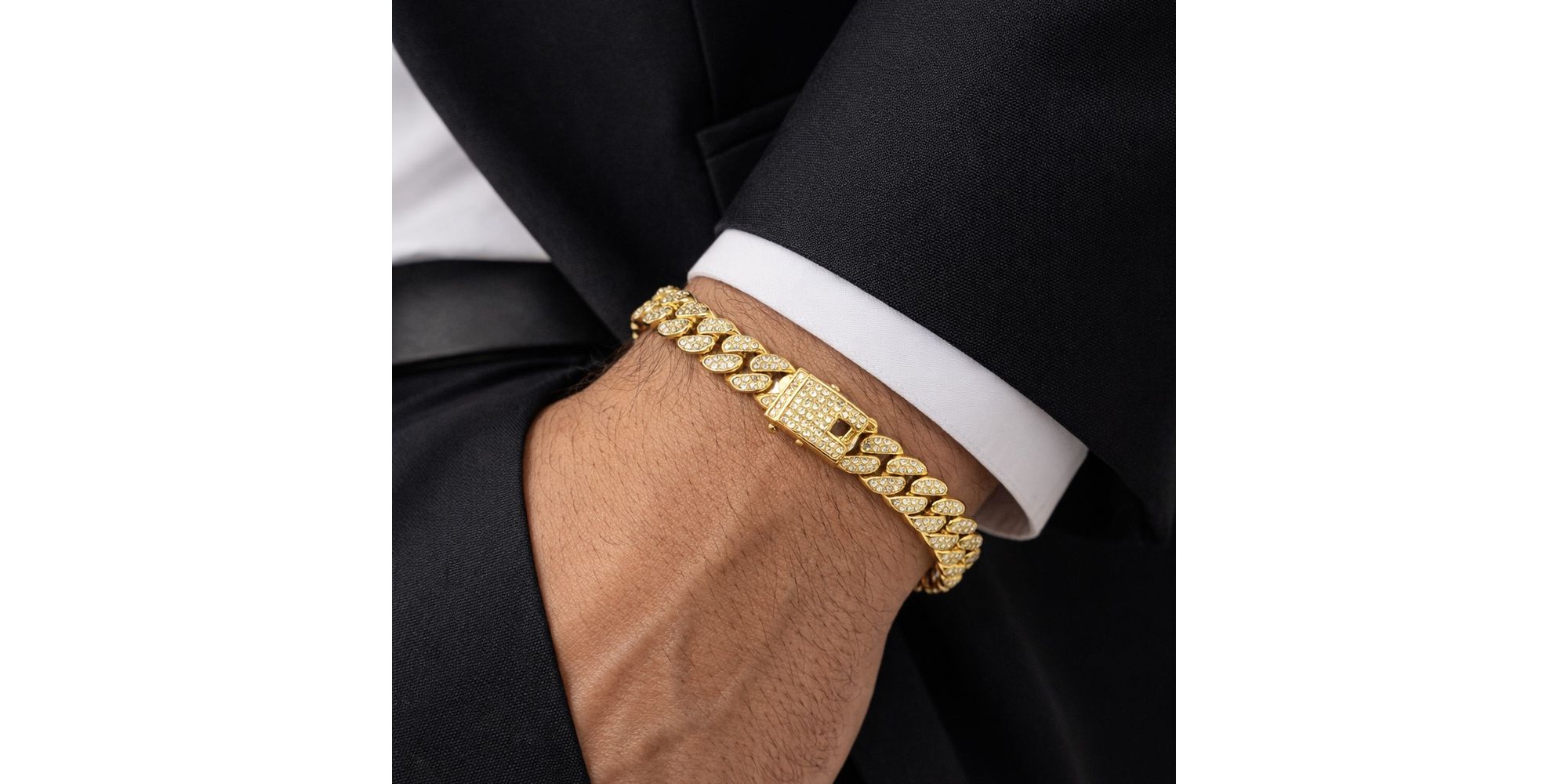 Pulseira Ice Cravejada Trava Dupla Banhado a Ouro 18K