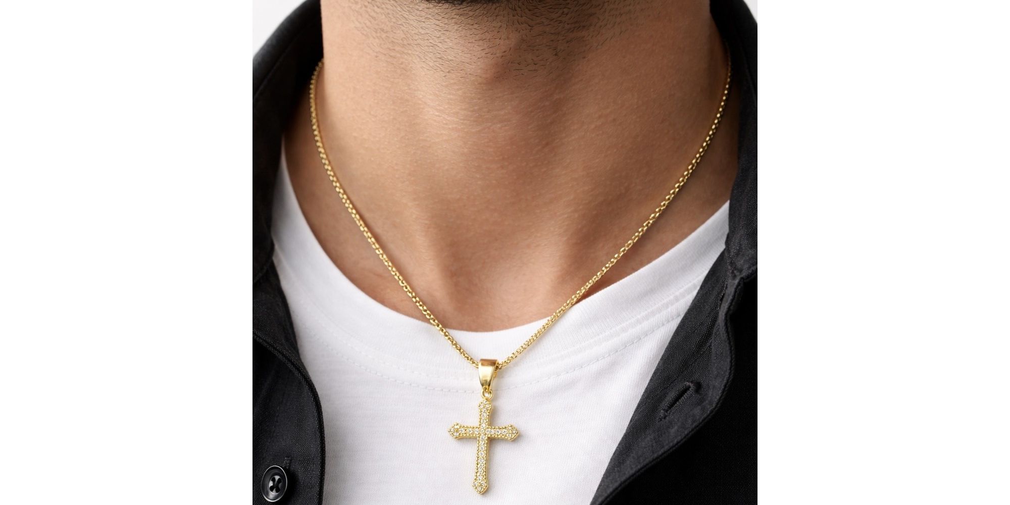 Pingente Cruz Cravejado Banhado a Ouro 18K