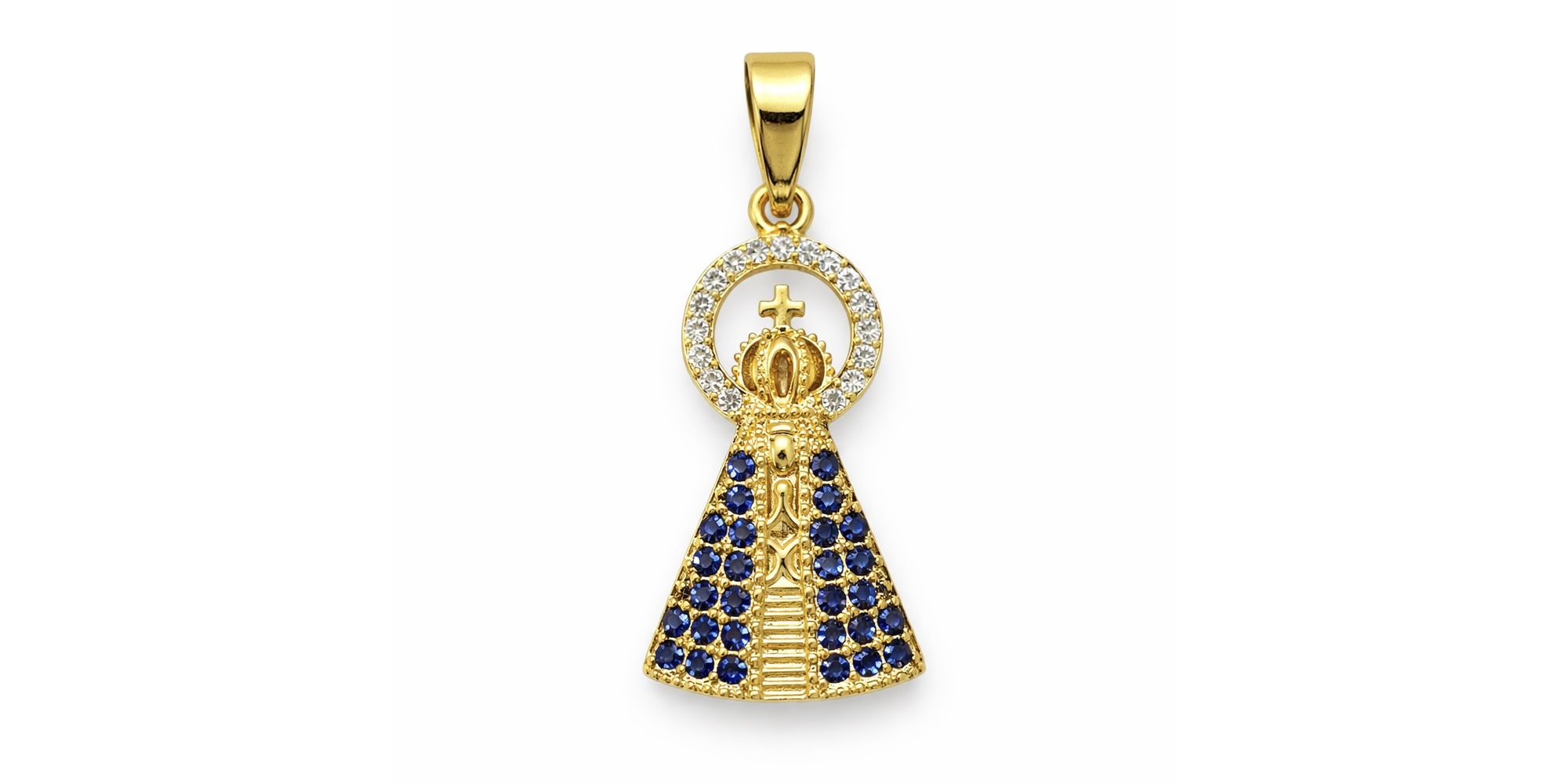 Pingente Nossa Senhora Cravejado Banhado a Ouro 18K
