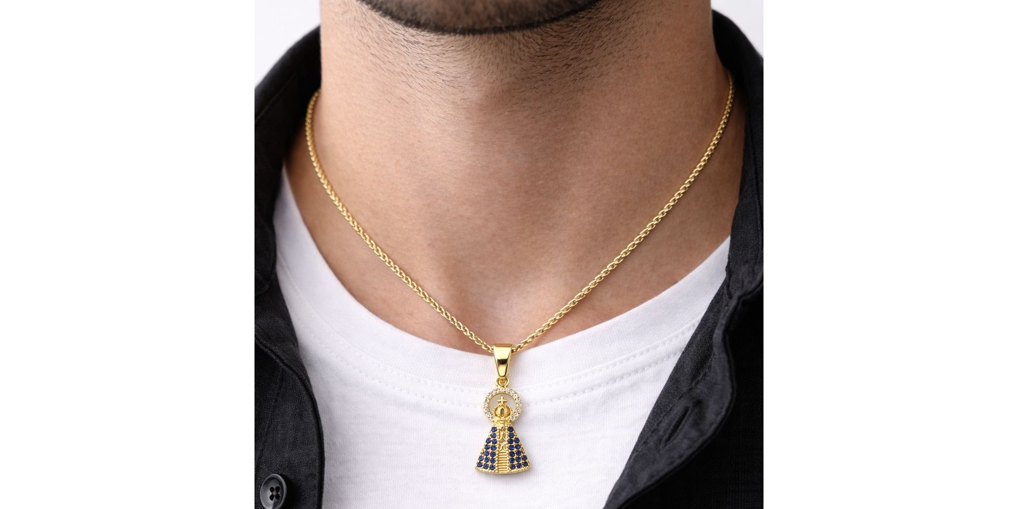 Pingente Nossa Senhora Cravejado Banhado a Ouro 18K