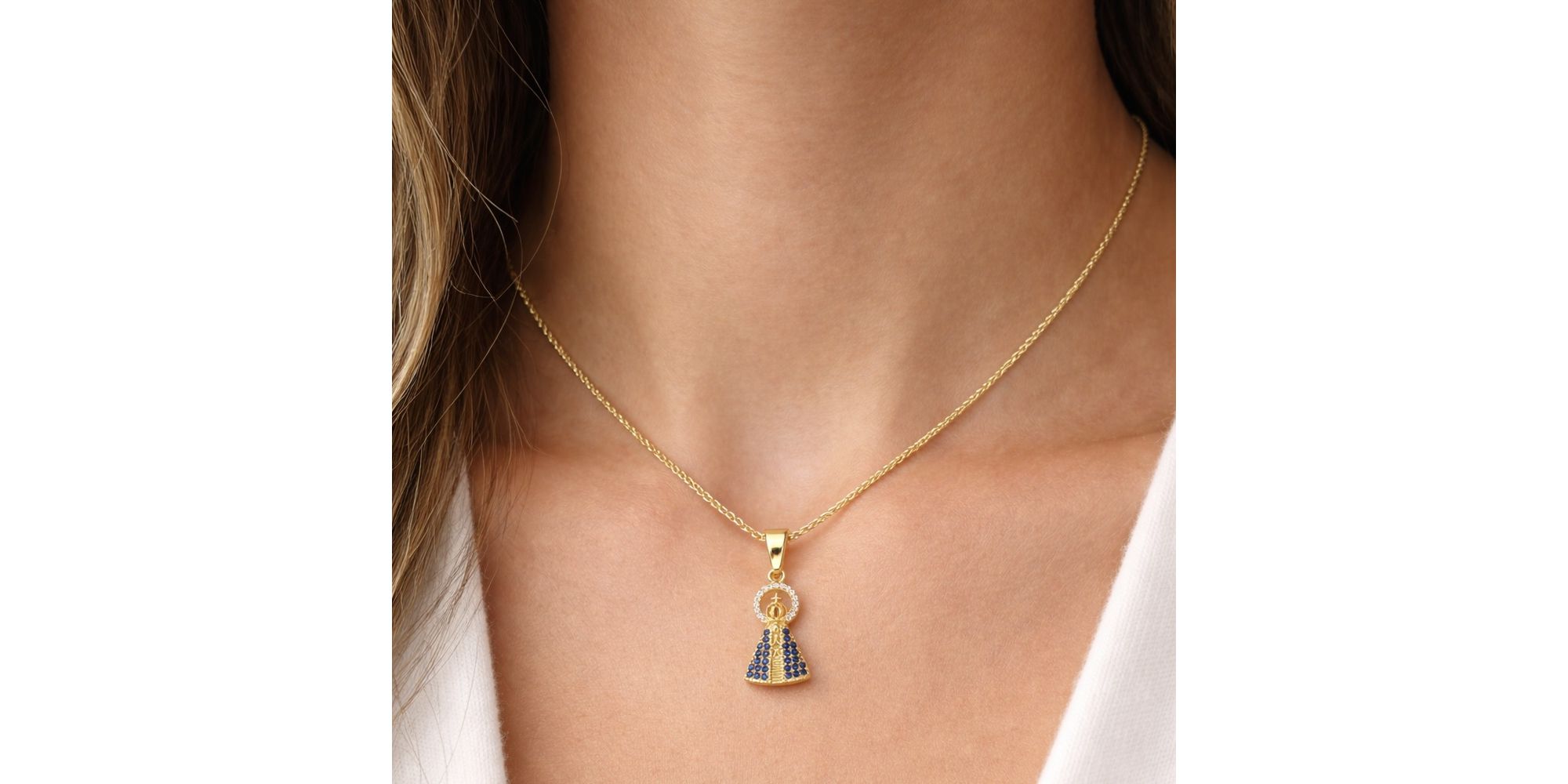 Pingente Nossa Senhora Cravejado Banhado a Ouro 18K