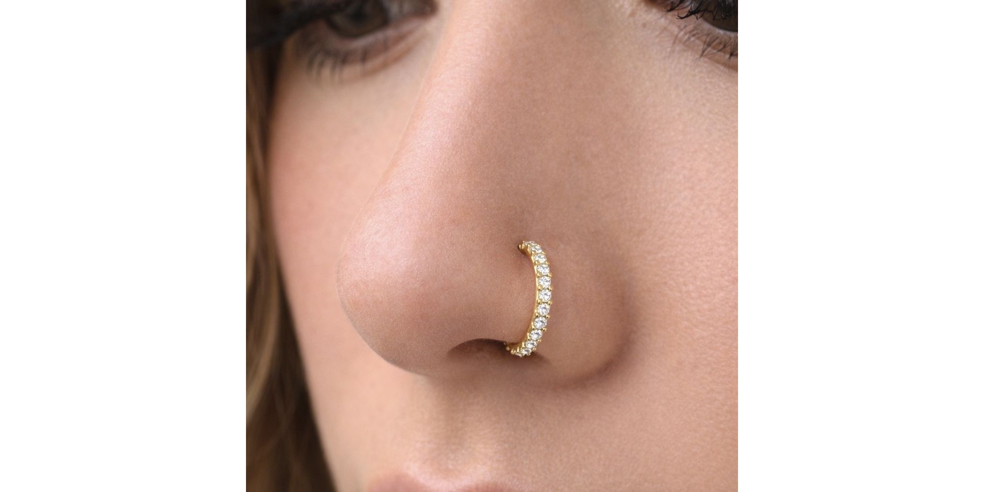 PIercing Nariz Argola Cravejado Aço Dourado