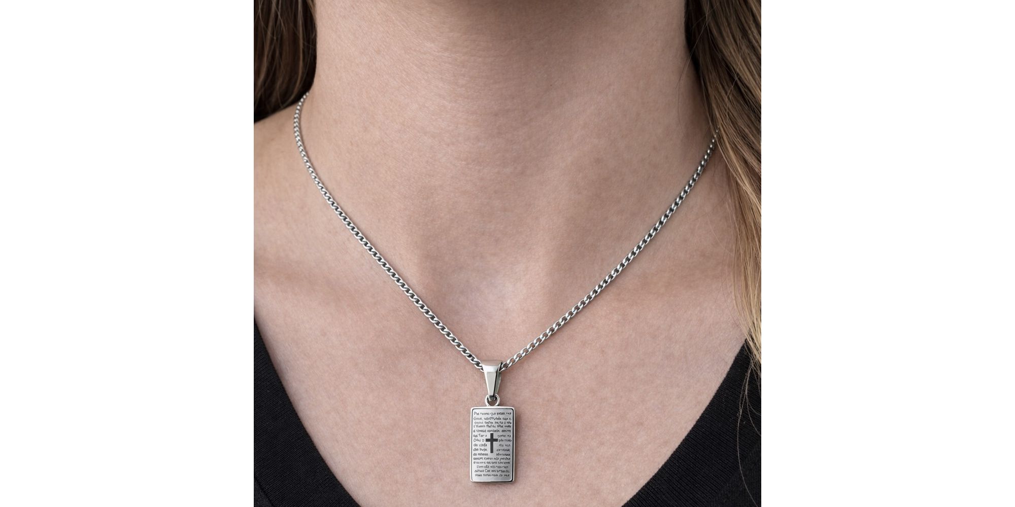 Pingente Placa Pai Nosso Aço Inoxidávell