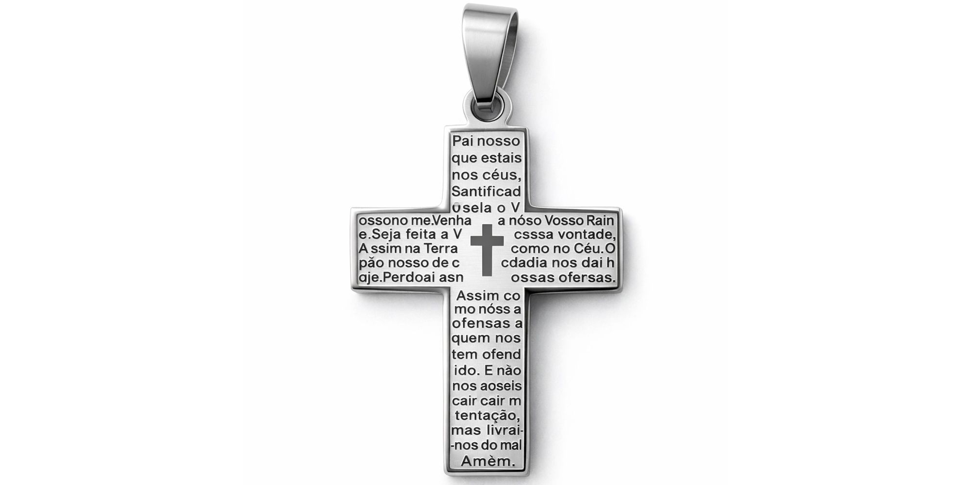 Pingente Cruz Pai Nosso Aço Inoxidável 