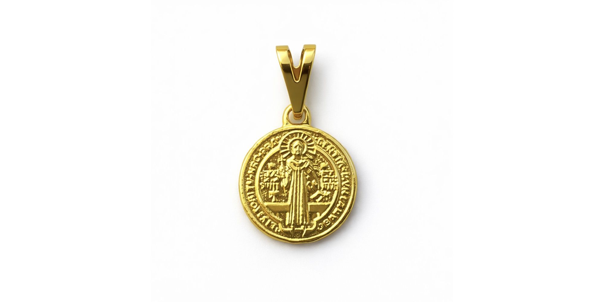 Pingente Medalha São Bento Banhado a Ouro 18K