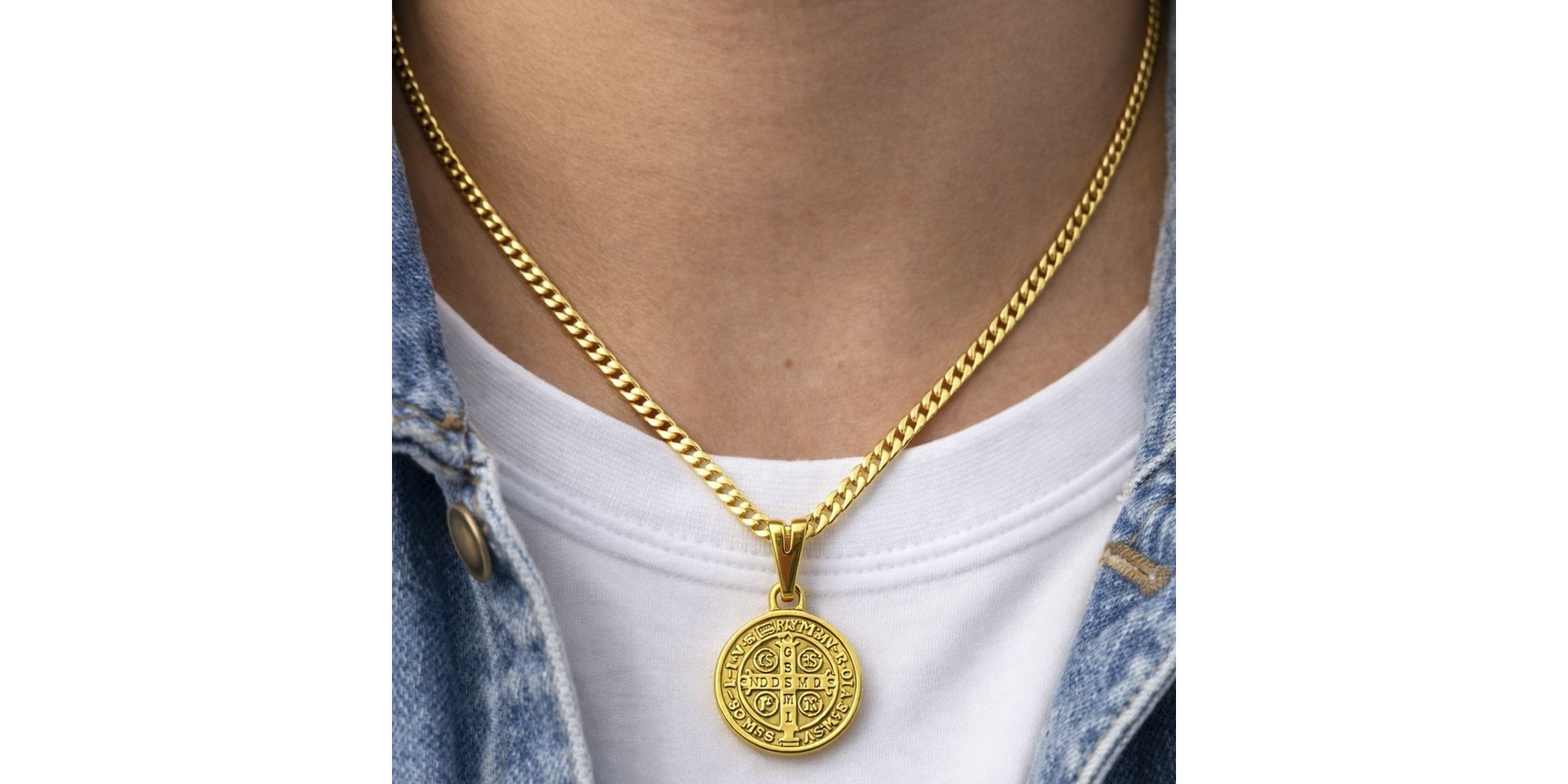 Pingente Medalha São Bento Banhado a Ouro 18K