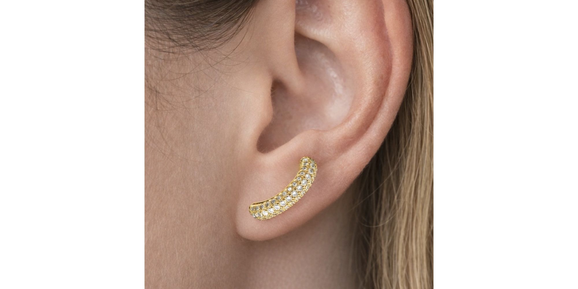 Brinco Ear Cuff Cravejado Hipoalergênico Banhado a Ouro 18K