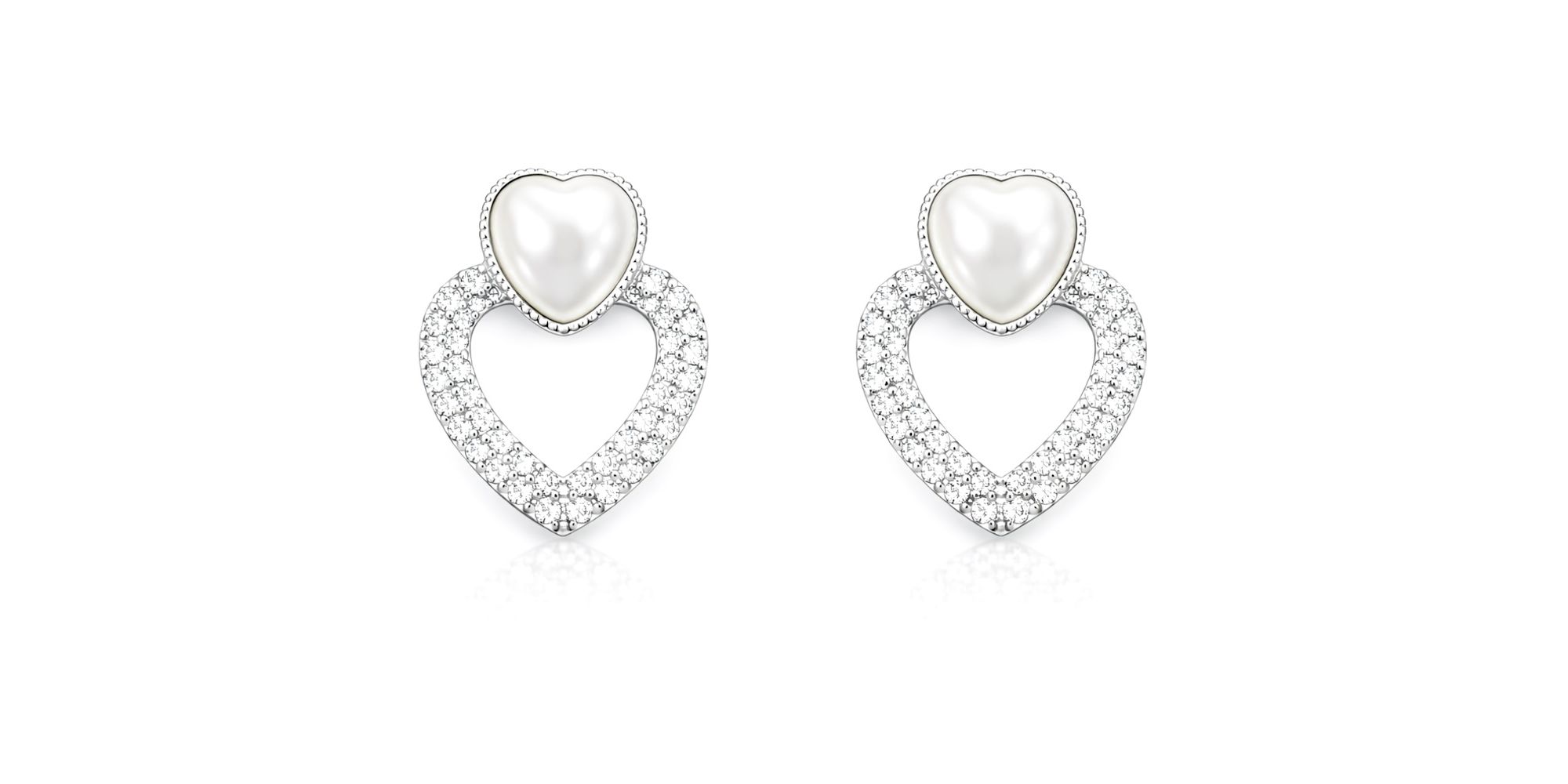 Brinco Coração Pérola Vazado Cravejado Tarraxa Hipoalergênico Banhado a Prata 925