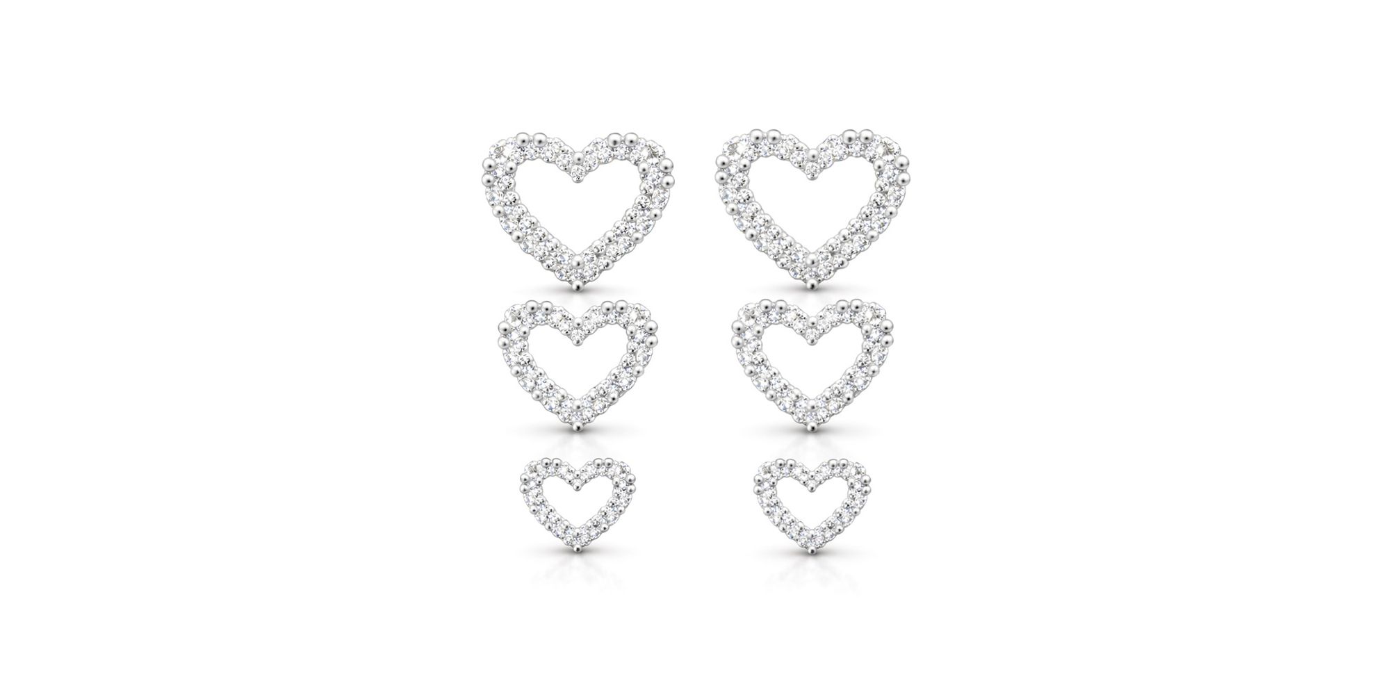 Brinco Trio Coração Cravejado Hipoalergênico Banhado a Prata 925