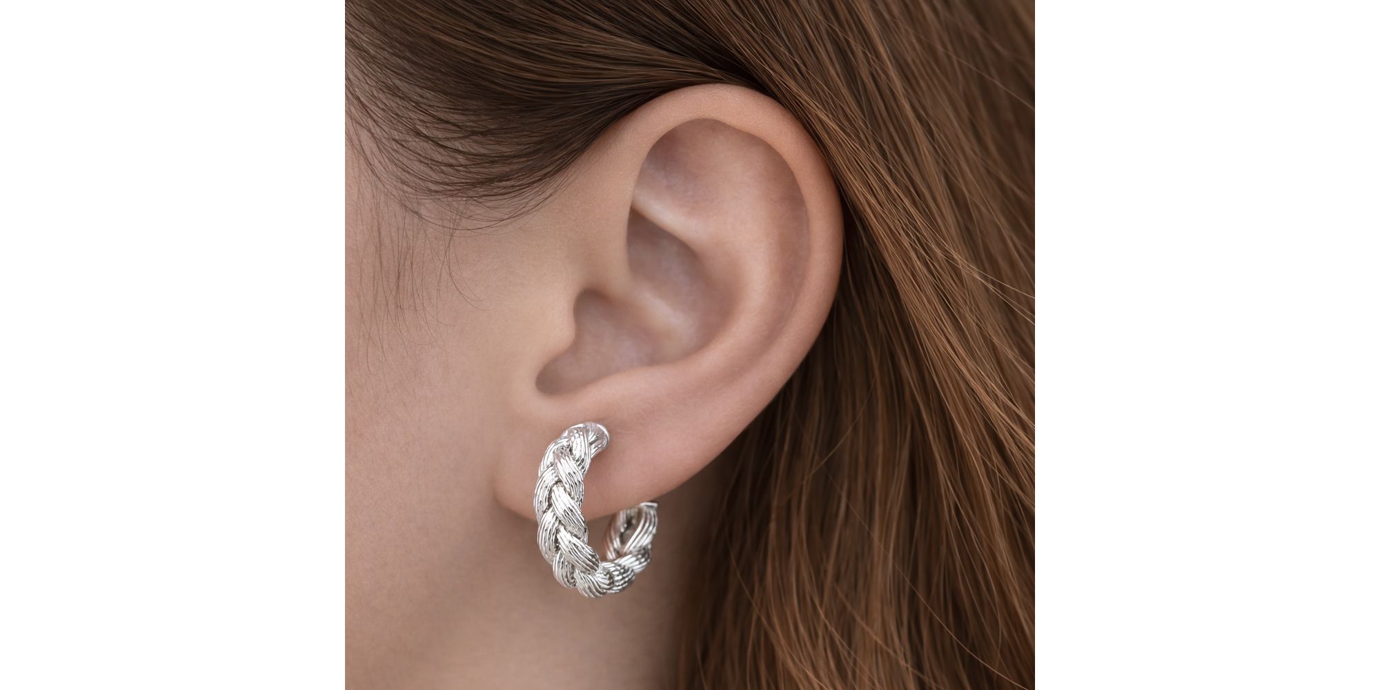 Brinco Argola Trança Tarraxa Hipoalergênico Banhado a Prata 925