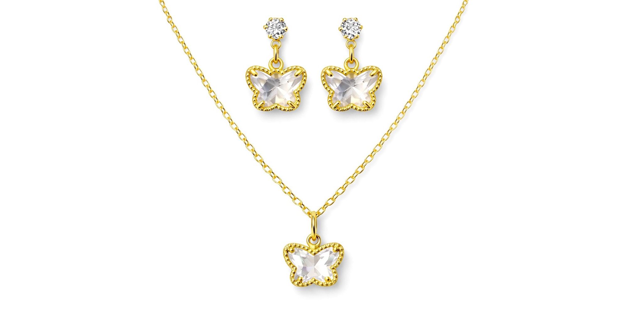 Conjunto Borboleta Cristal Banhado a Ouro 18K