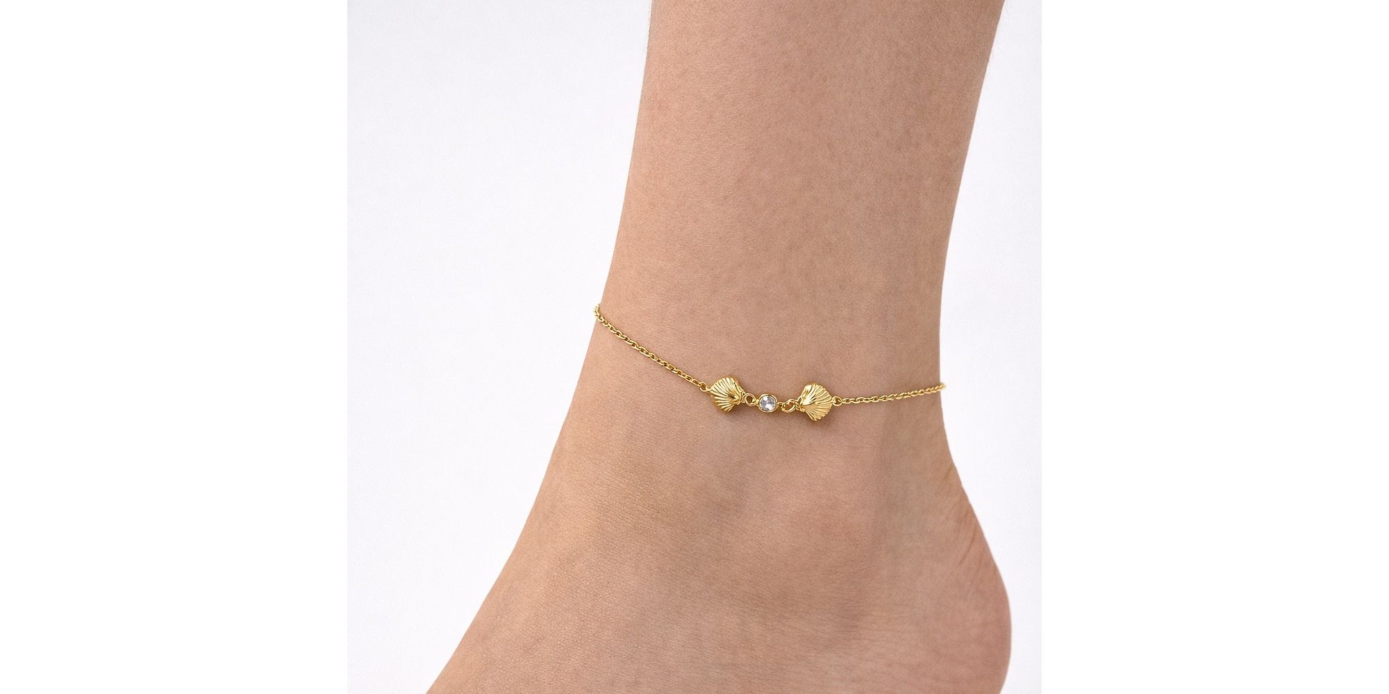 Tornozeleira Concha Tiffany Cristal Entremeio Banhado a Ouro 18K