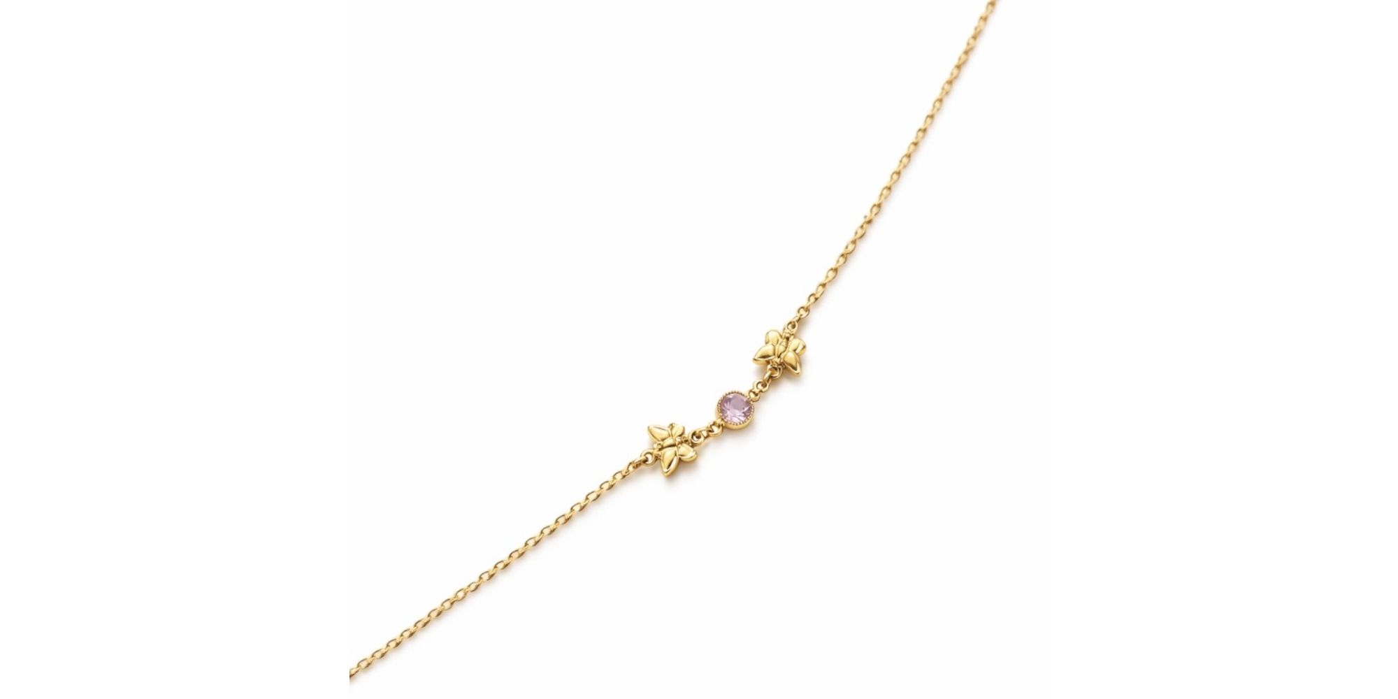 Tornozeleira Borboleta Tiffany Rosa Entremeio Banhado a Ouro 18K