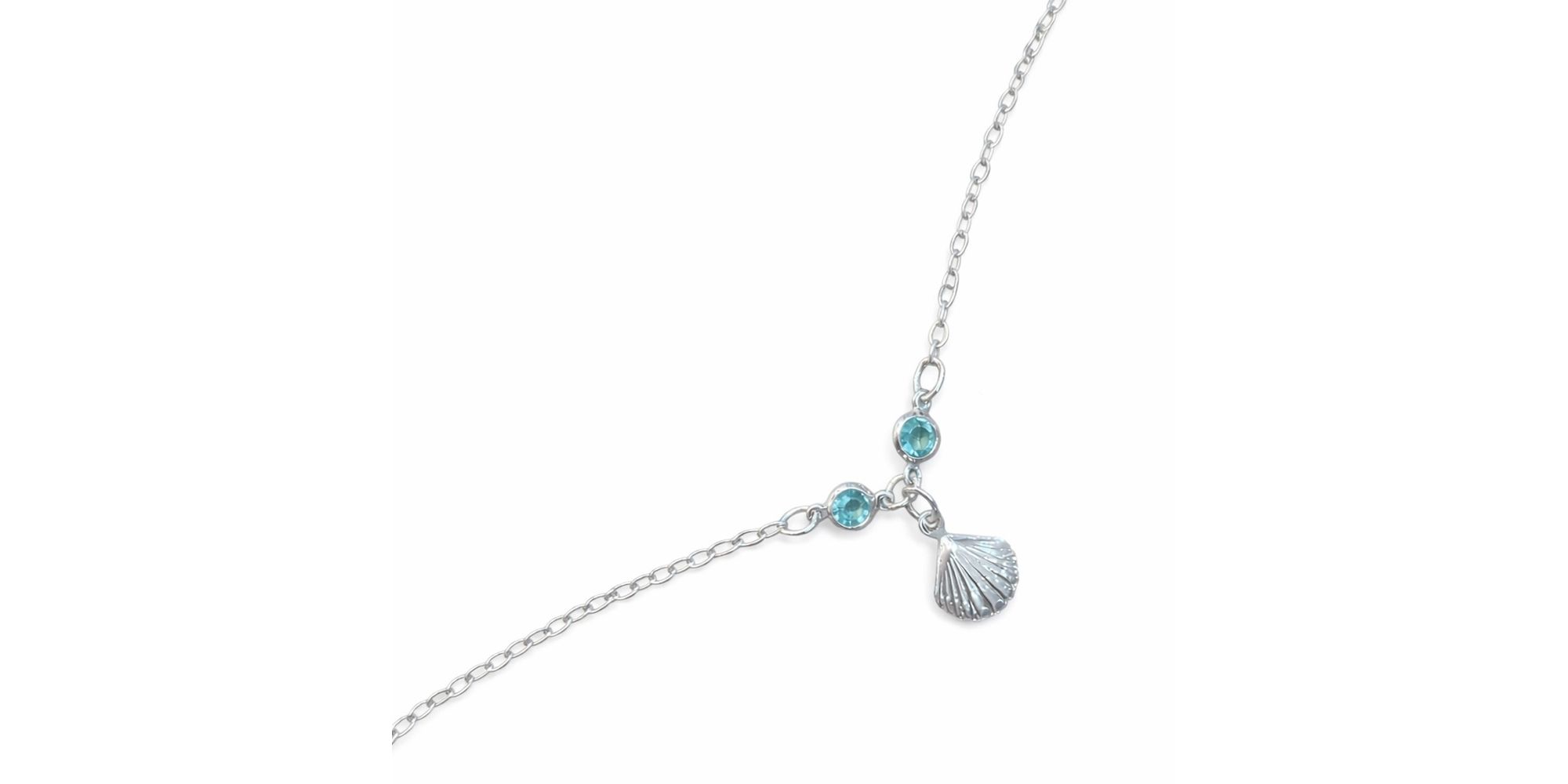 Tornozeleira Concha Pendurada Tiffany Azul Banhada a Prata 925