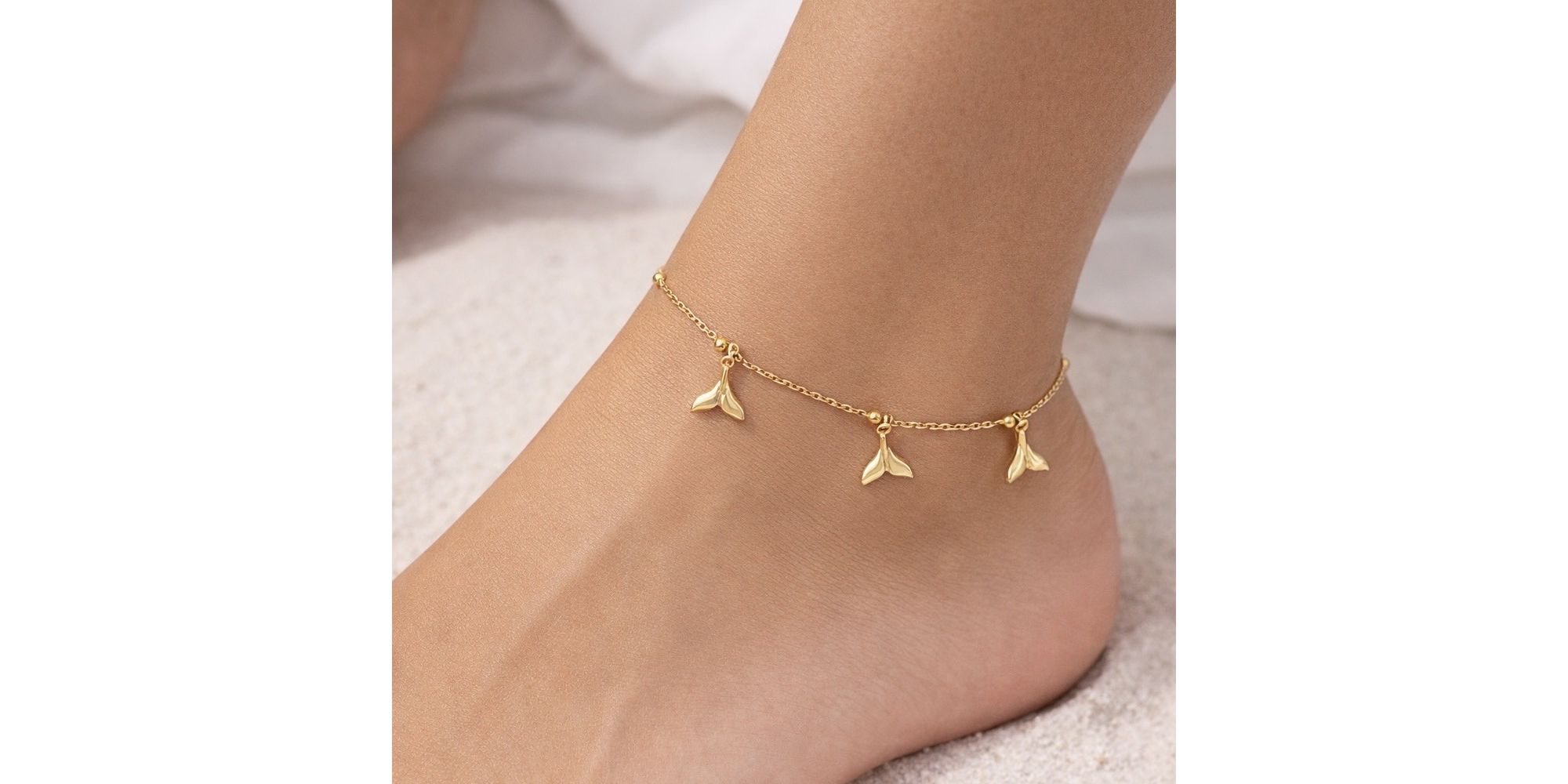 Tornozeleira Rabo Baleia Pendurado Banhado a ouro 18K