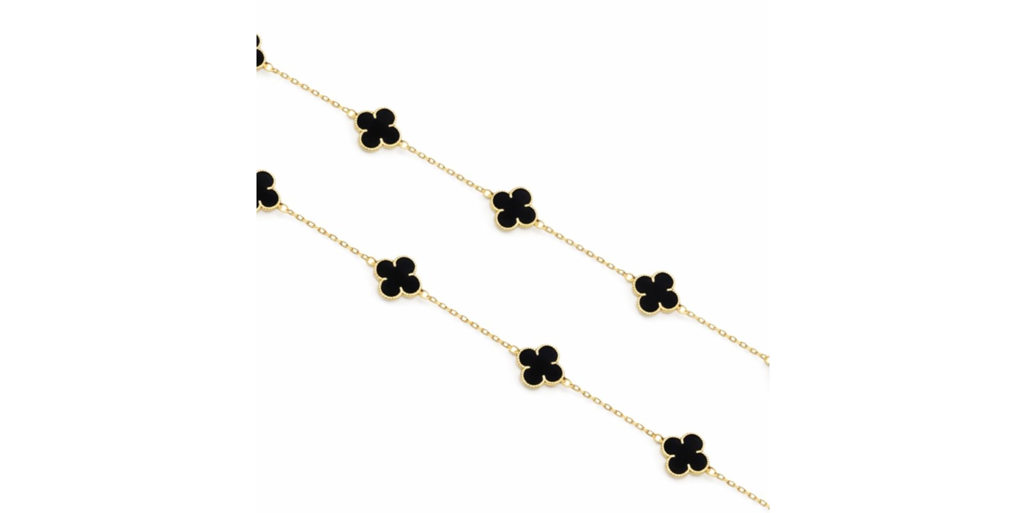 Corrente 7 Trevos Preto Banhado a Ouro 18K