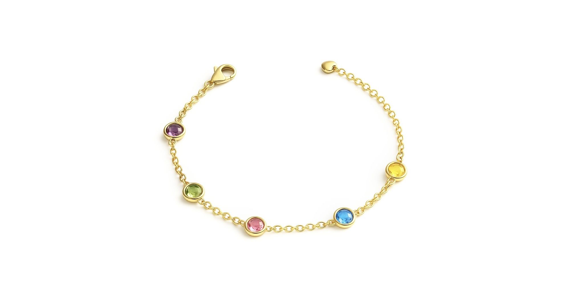 Pulseira Tiffany Colorido Claro Espaçada Banhado A Ouro 18K