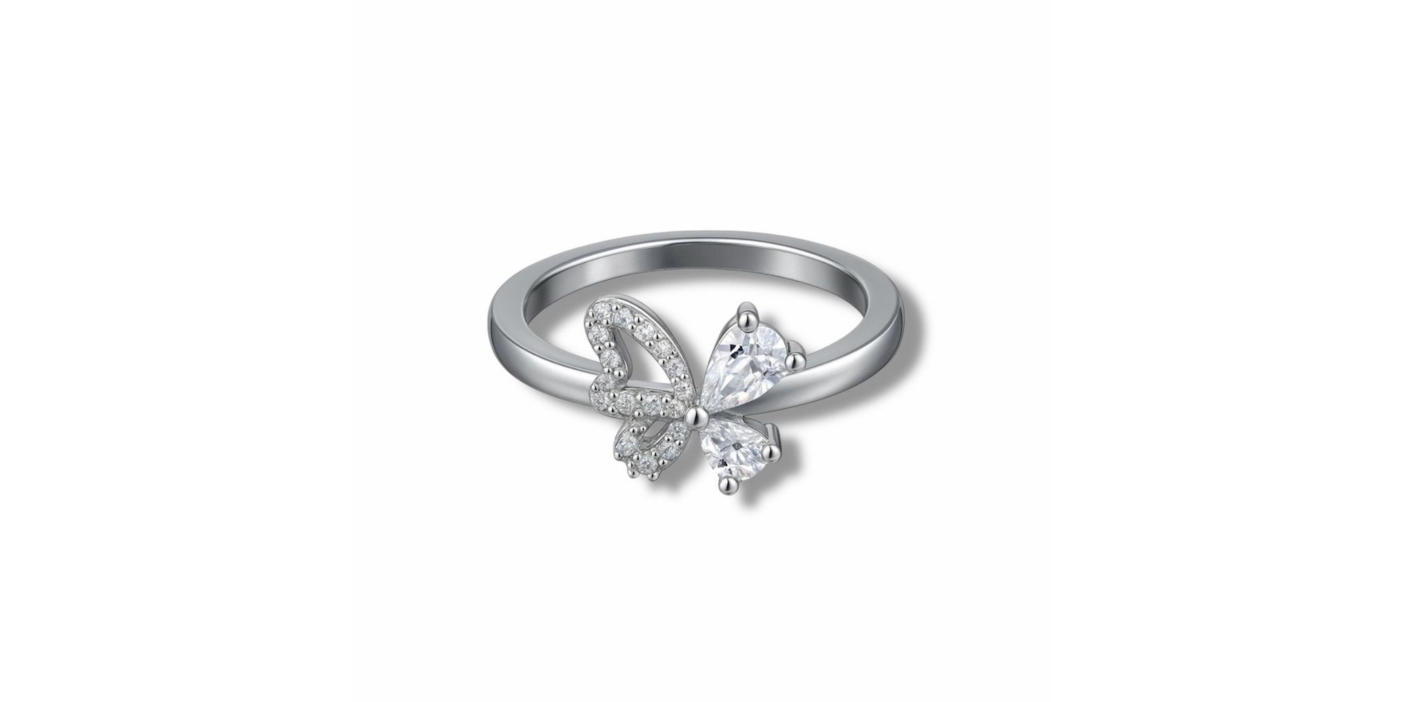 Anel Borboleta Cravejado Cristal Banhado a Prata 925