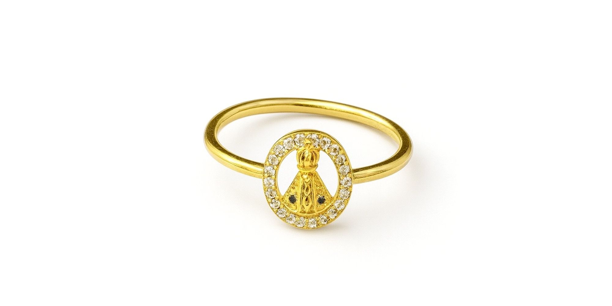 Anel Nossa Senhora Azul Cravejada Banhado a Ouro 18k